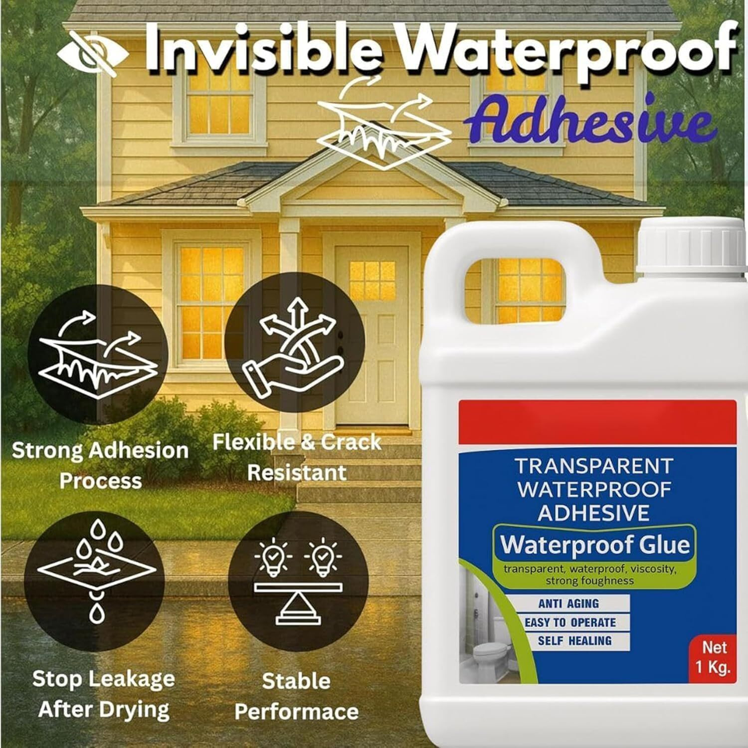Image of knh mart Waterproof Glue Clear Gel Bathroom Roof Top Concrete No Leak Adhesive (1 KG) Adhesive