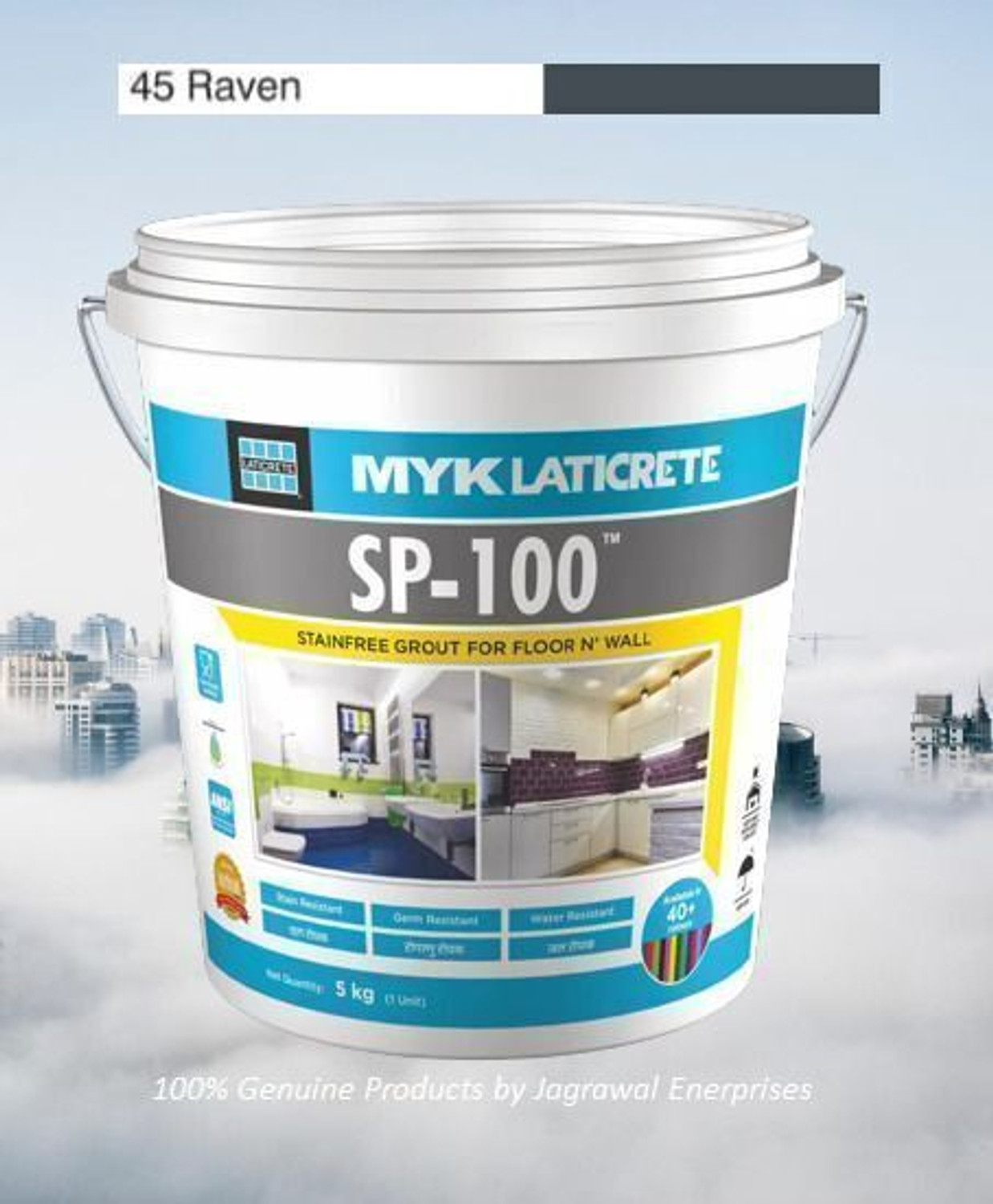 Image of MYK LATICRETE SP-100 Stain free Epoxy Grout For Floor & Wall (45-RAVEN) 5kg (Hardener : 350g Resin : 900g & Filler 3.75g) Crack Filler
