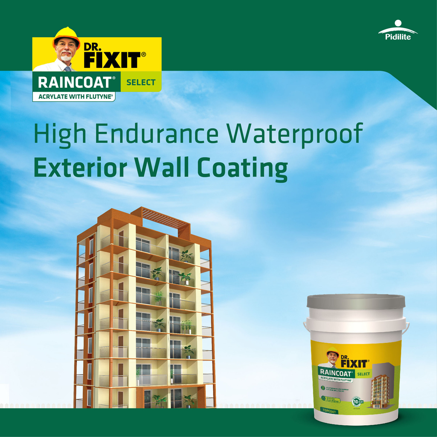 Image of Dr. Fixit Raincoat Select White, External Wall Waterproofing Coating, 1000+ unique shades Crack Filler