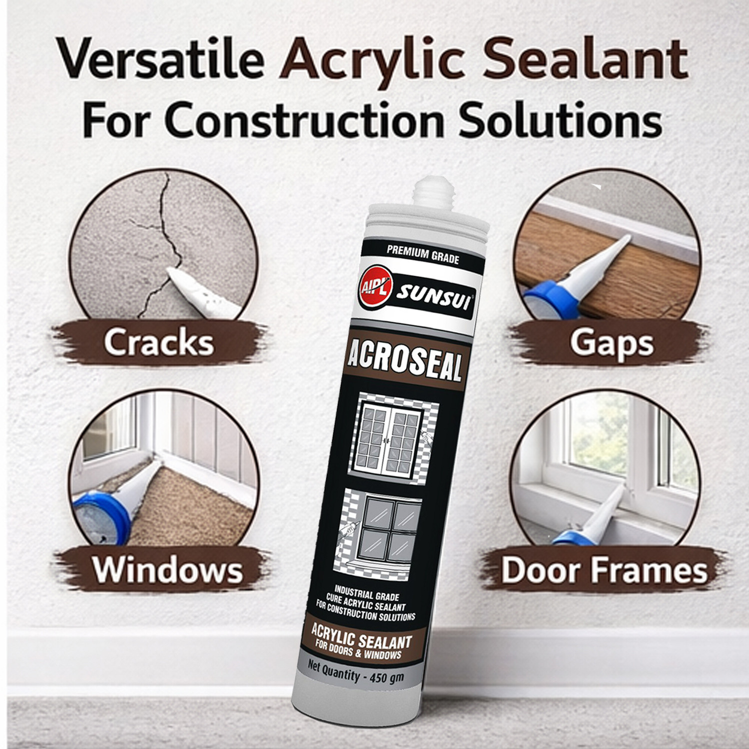 Image of Aipl Acrylic Sealant Crack Filler for Wall with Gun, Gap Filler Tiles,Windows & Doors Crack Filler