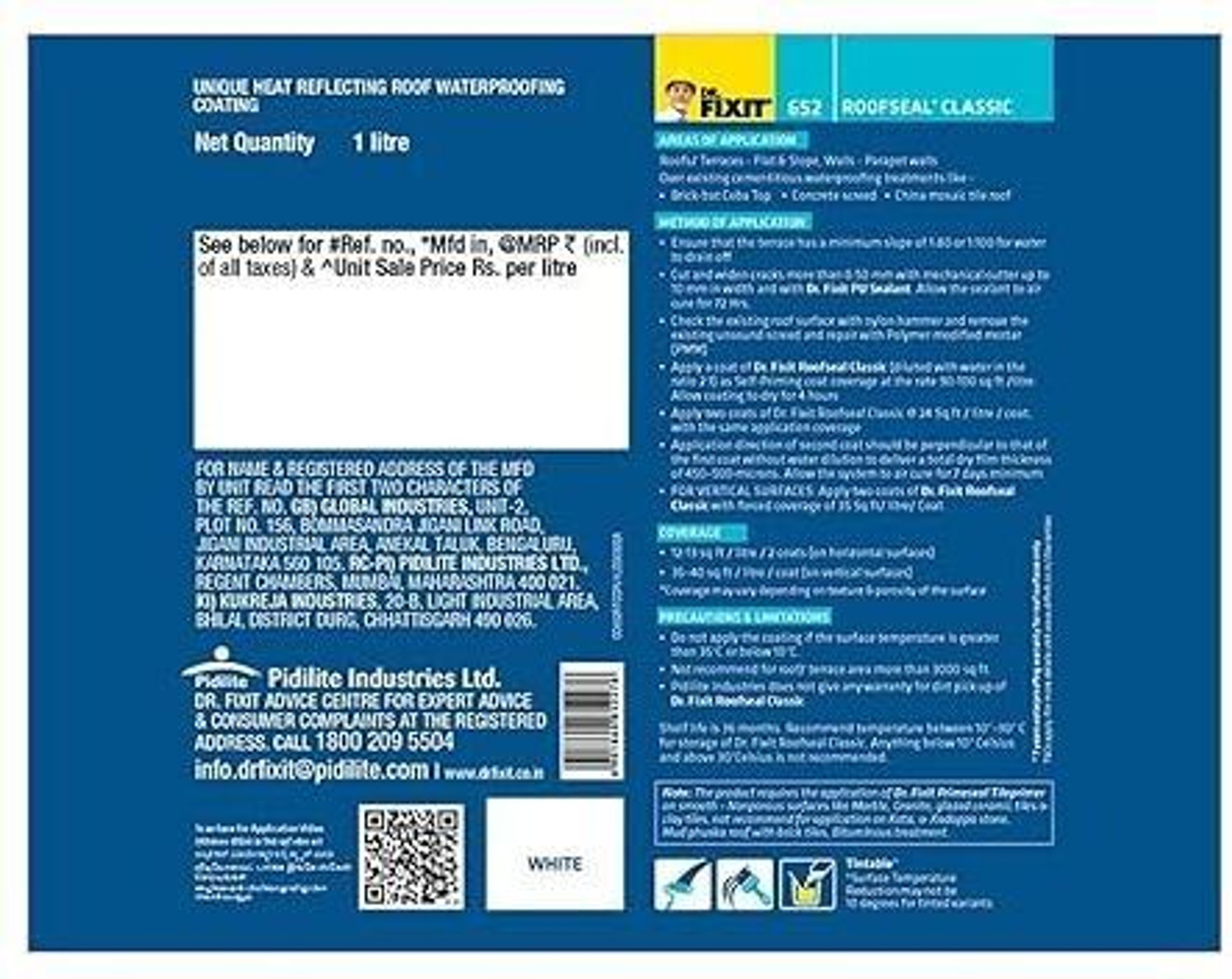 Image of Dr. Fixit Roofseal Classic 1 ltr, No dilution, Terrace Waterproofing Coating Crack Filler