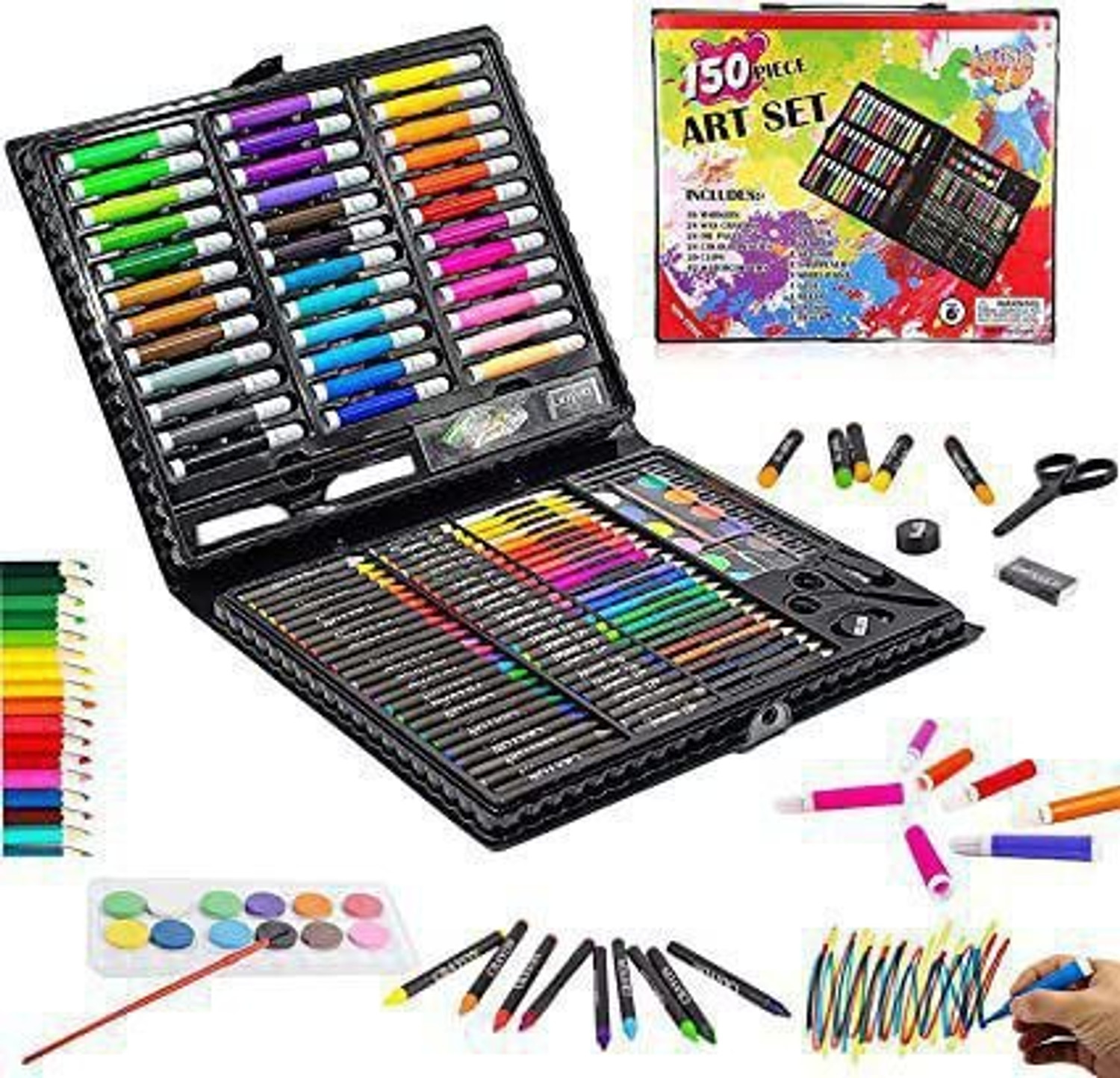 Image of JohnMacc 150 Pieces Drawing Kit Includes Crayons, Oil Pastels And Colored Pencils
