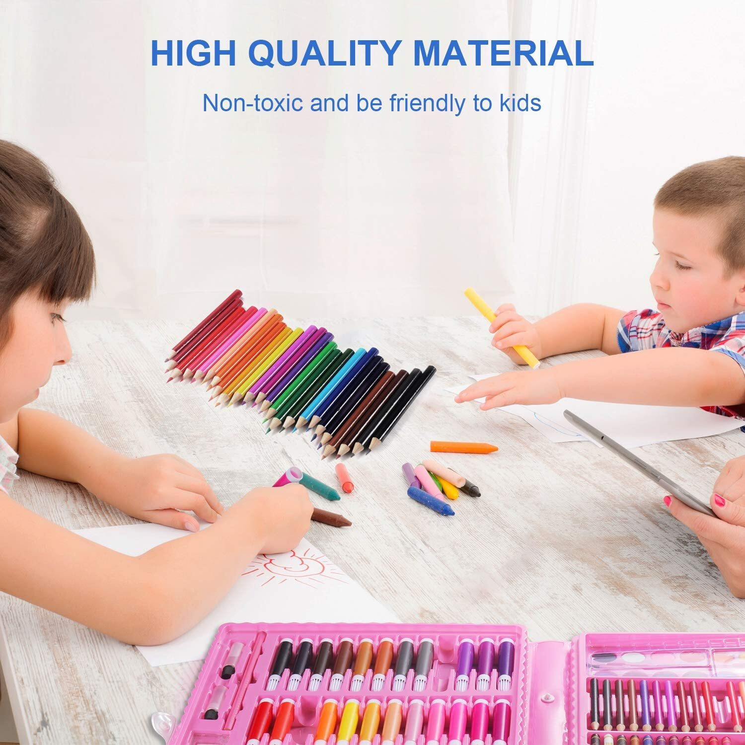 Image of JohnMacc 150 Pieces Drawing Kit Includes Crayons, Oil Pastels And Colored Pencils