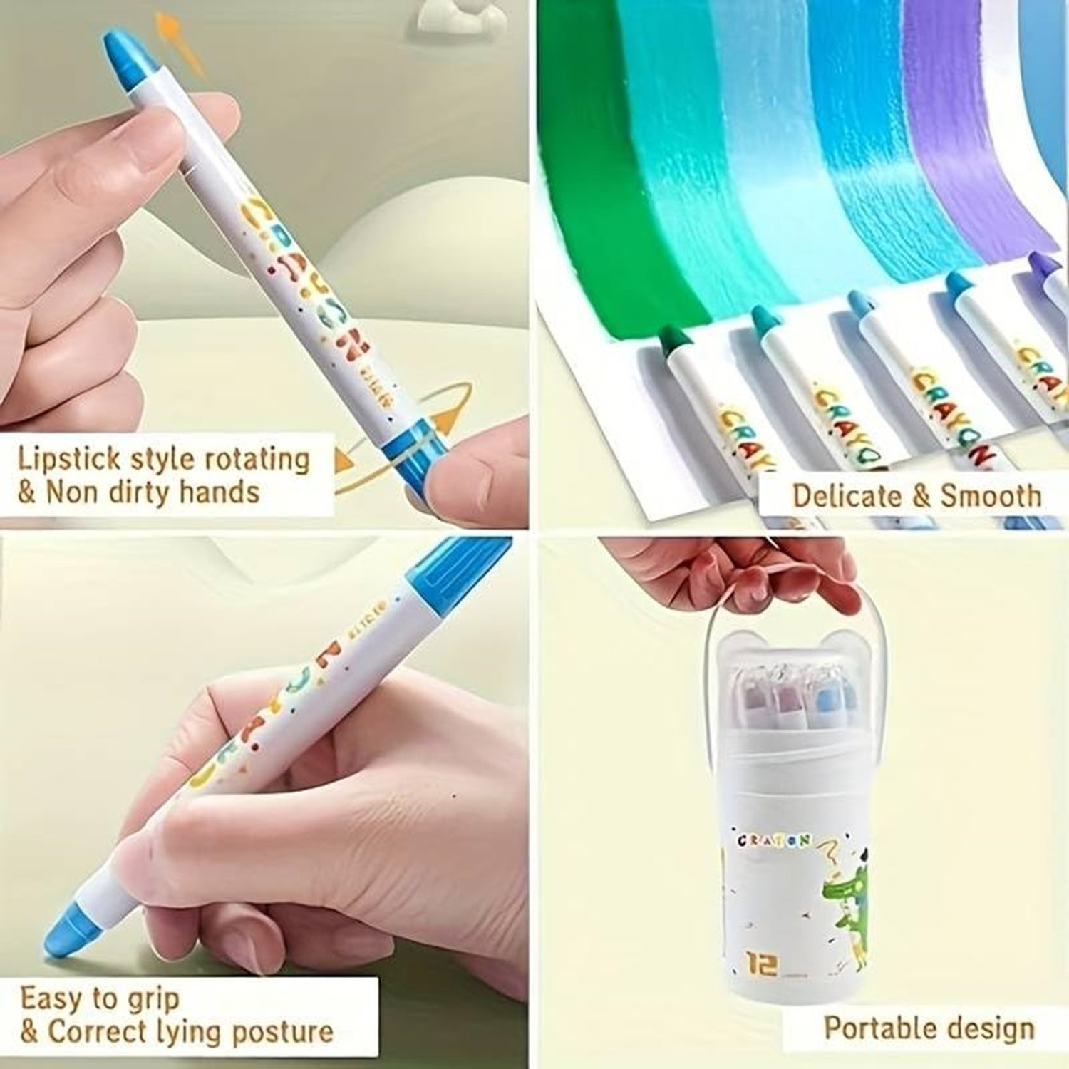 Image of PAPASpace 12 Twistable Washable Crayons Set for Kids Drawing Coloring Art Supplies