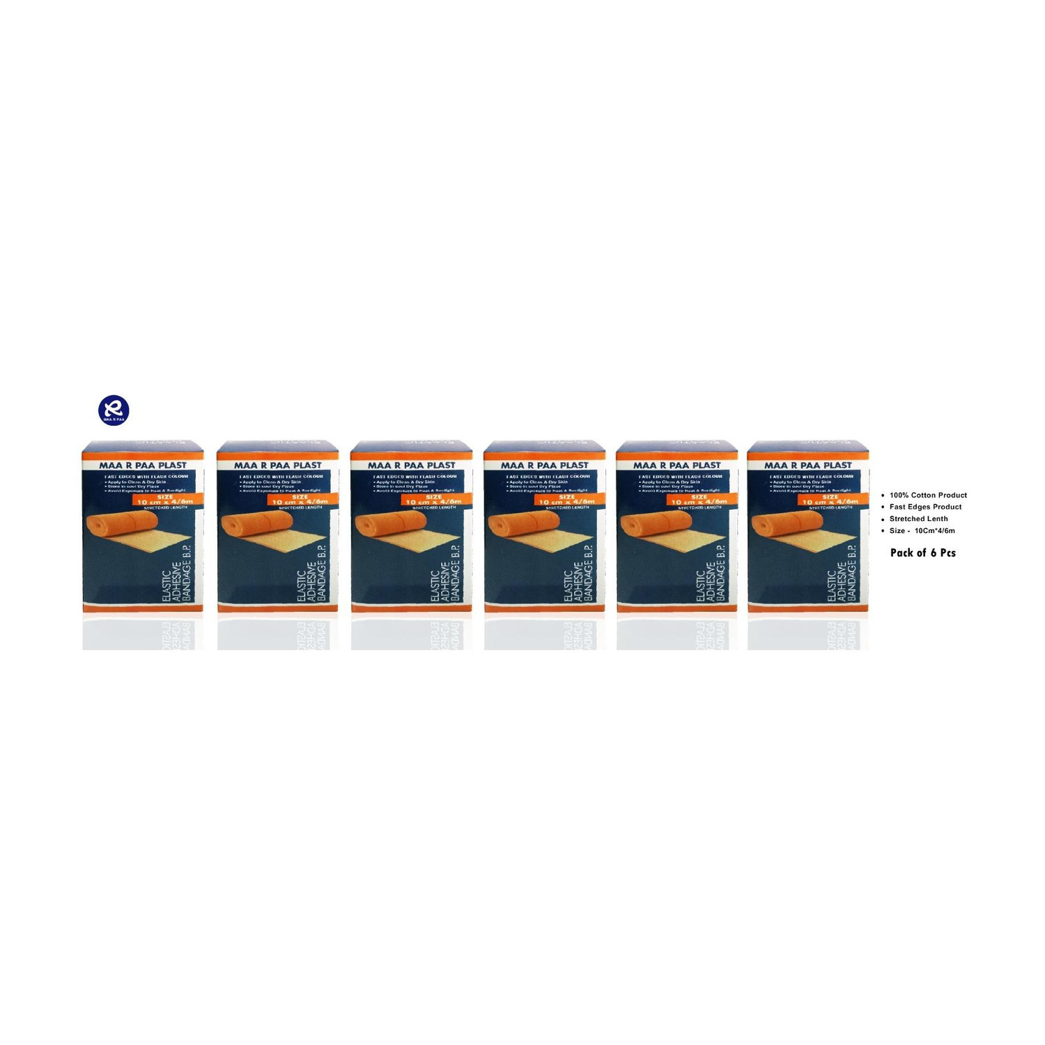 Image of Medicare MAA R PAA Elastic Adhesive Bandage With Fast Edges 4 METER PACK OF 6 PCS Crepe Bandage