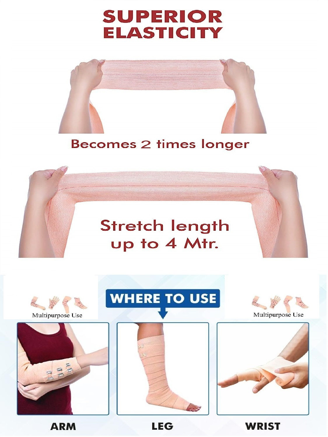 Image of RARE OCEANS ELASTIC CREPE BANDAGE (PACK OF 2 ) 6CM X 4 MTR FREE 6 NOS BANDAGE CLIPS Crepe Bandage