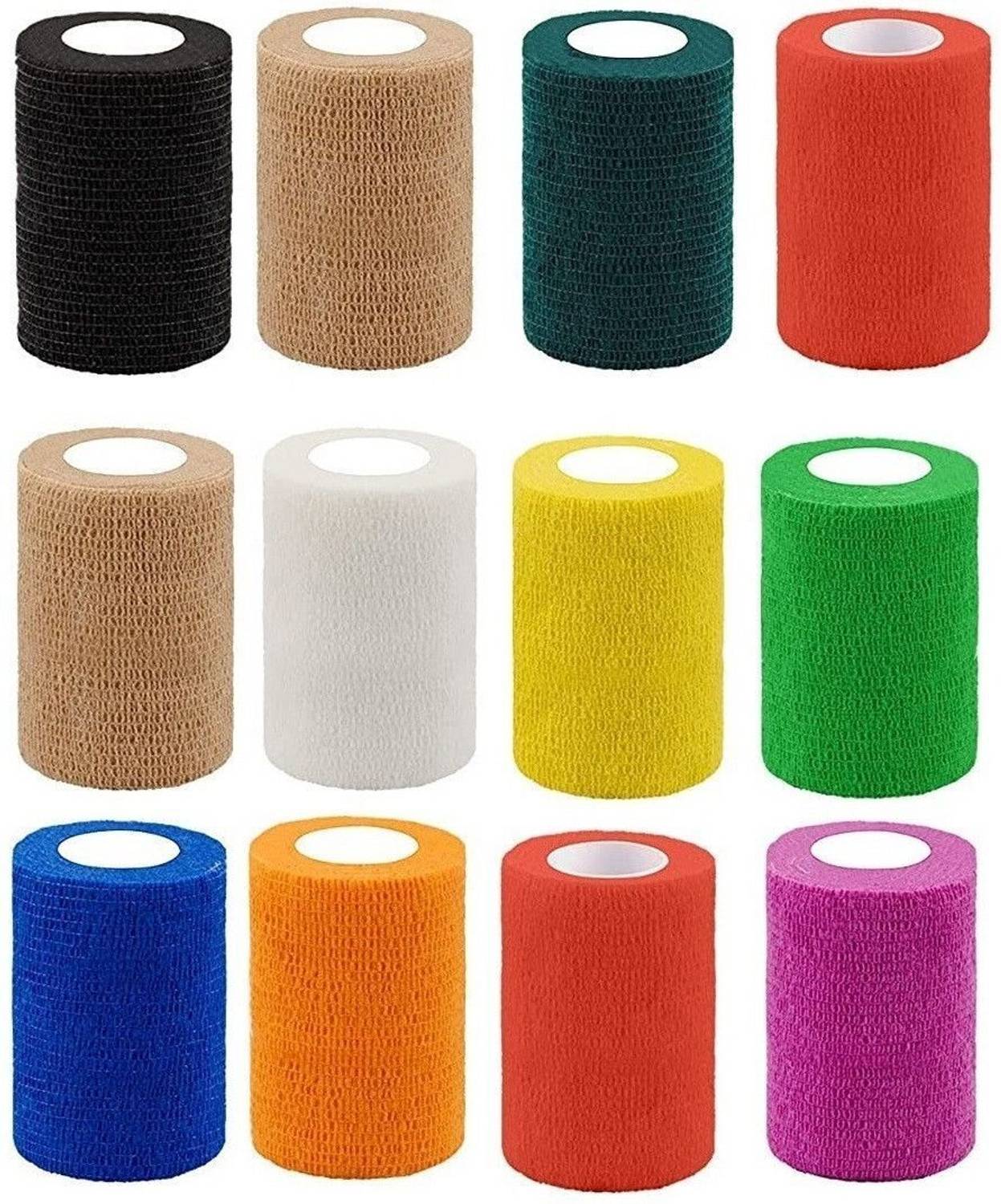 A-TAPE Self Adhesive Cohesive Bandage (7.5cm*4.5m|Pack of 12, Multicolour) Crepe Bandage