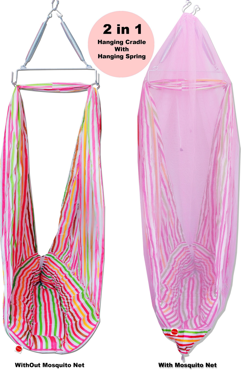 Image of VParents Neonate Baby Swing Cradle with Mosquito Net Spring and metal window cradle hanging rod