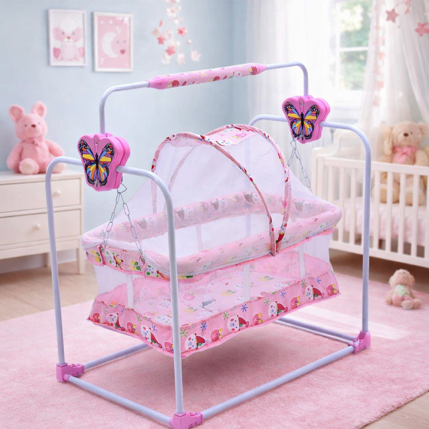 Image of bubblebaby Premium Quality Sturdy Cradle For 0-12Months Old With inbuilt Wheels,MosquitoNet