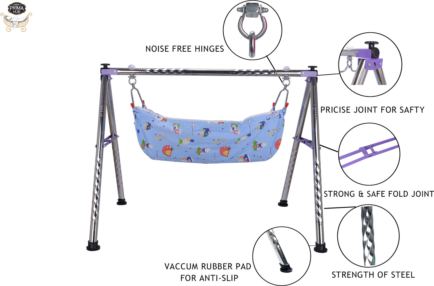 Image of NEW PRIMA HUB Foldable Baby Cradle Swing with Mosquito Net & Carry Bag | Lightweight Design