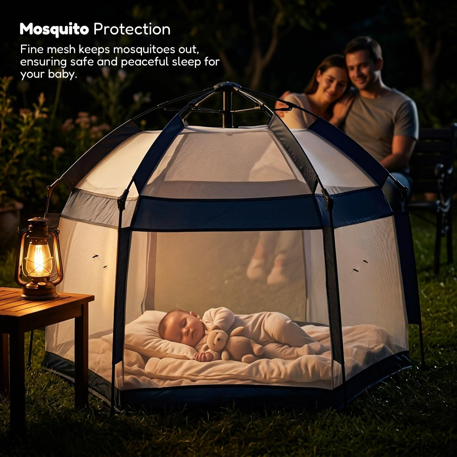 Image of baybee Foldable Playard for Babies with Mosquito Protection & Zipper Lock Hexagon shape