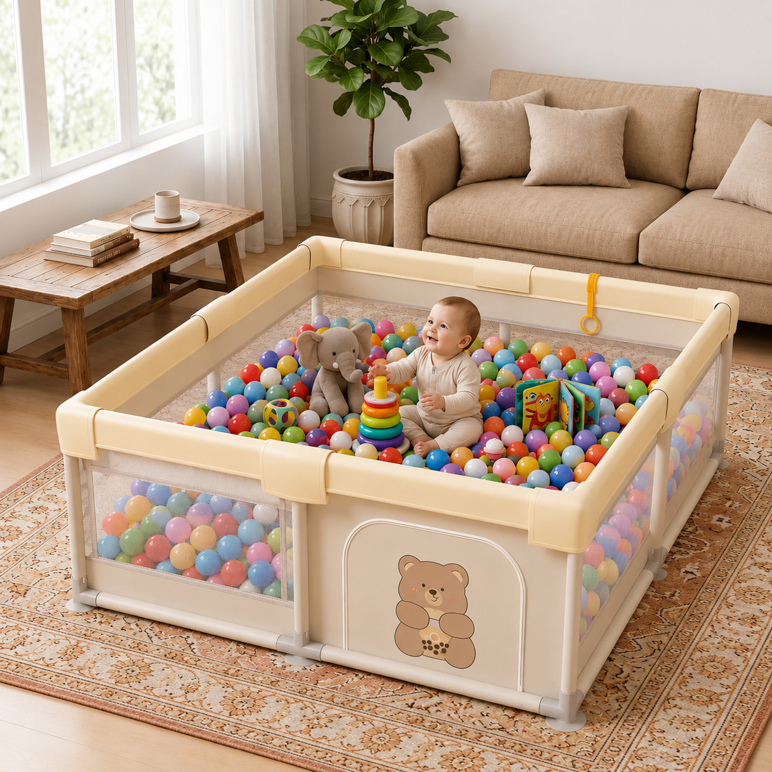 Image of Safe-o-kid 120 x 180cm Playpen for Baby up to 5 Yrs Playards with 50 Balls, Safety Lock