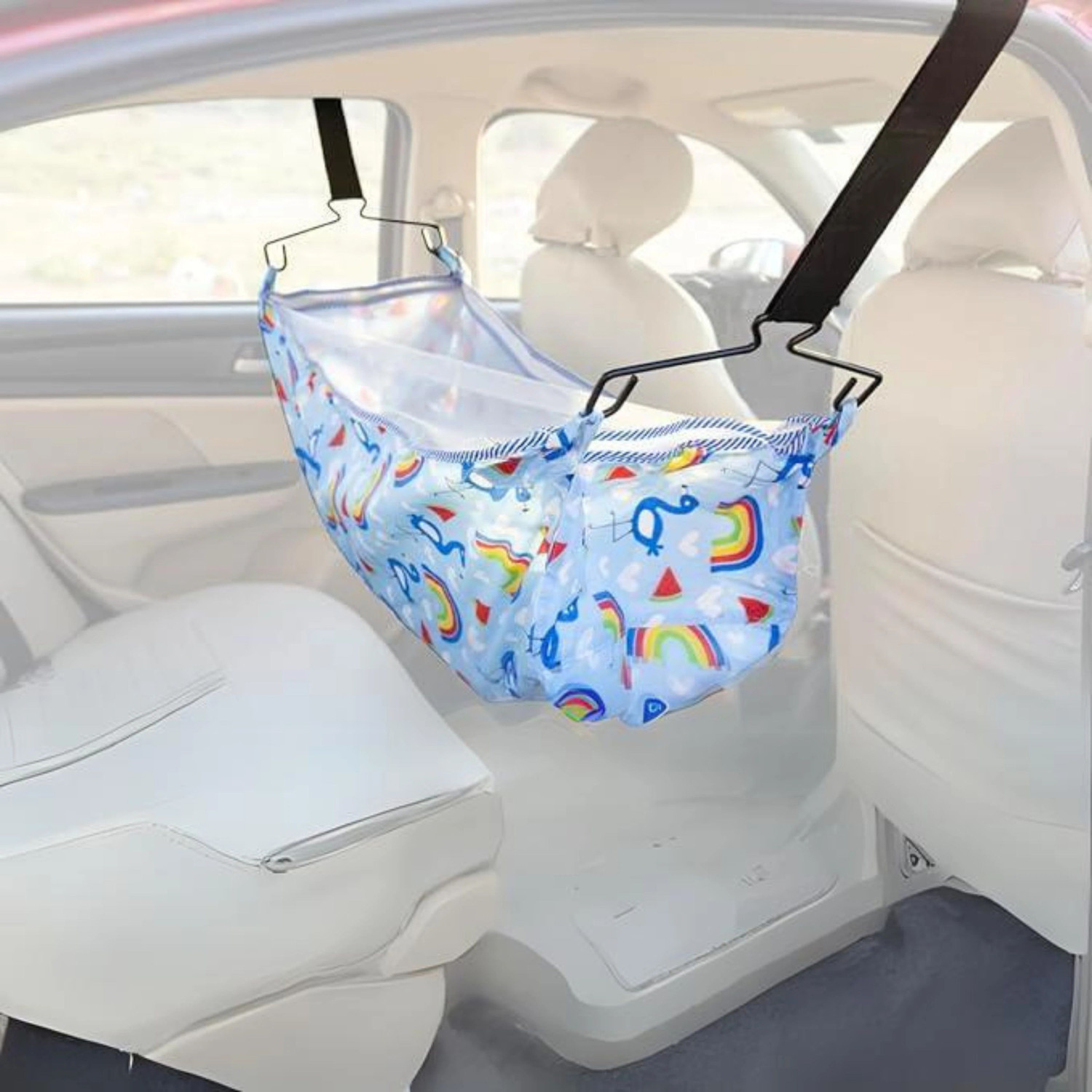 Image of APAV Cotton Cradle for Car with Zipper and Net | Comfortable for Long Car Rides