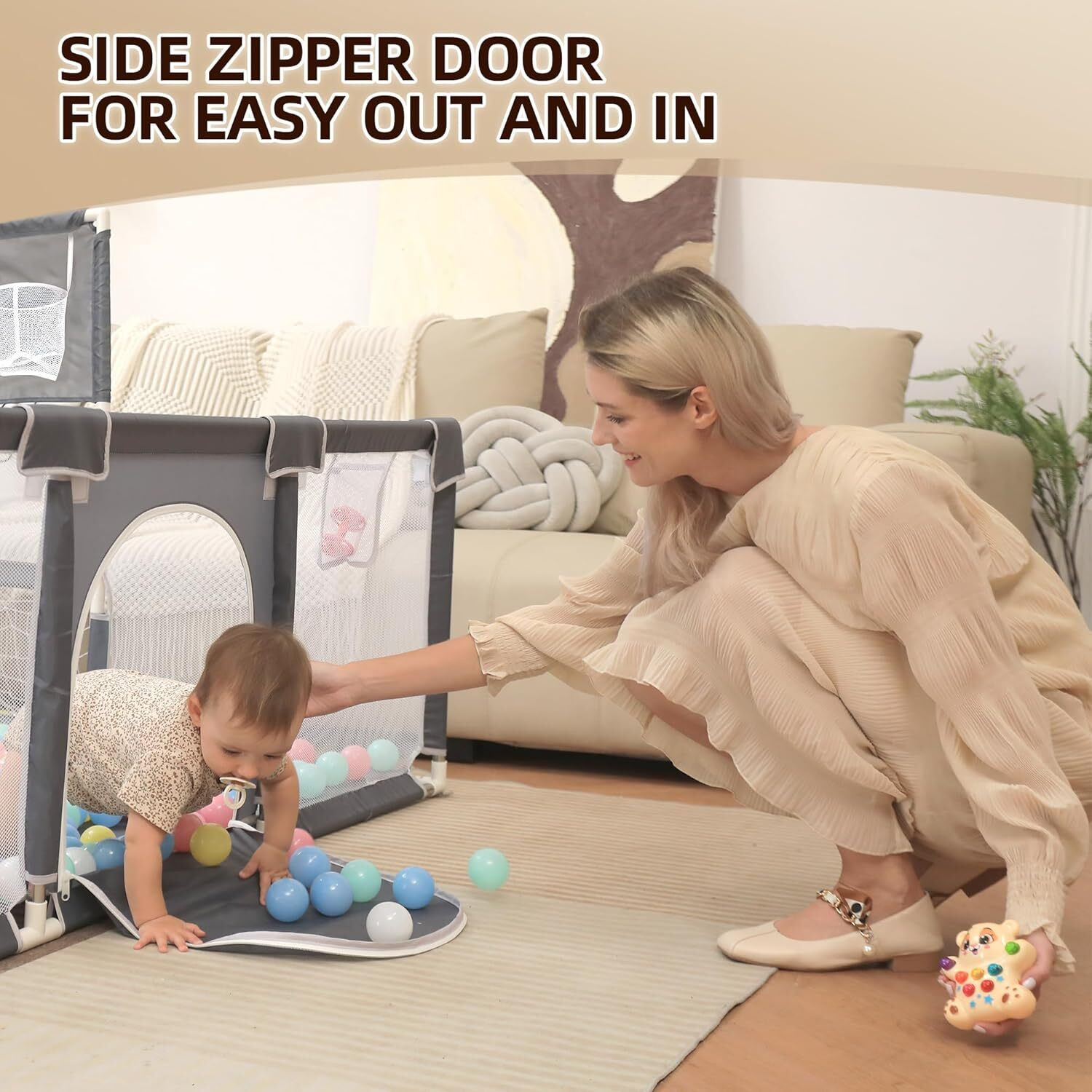 Image of Samusagya Baby Playpen with Basketball Hoop Large Baby Playard Safety Fence Kids Indoor Bassinet