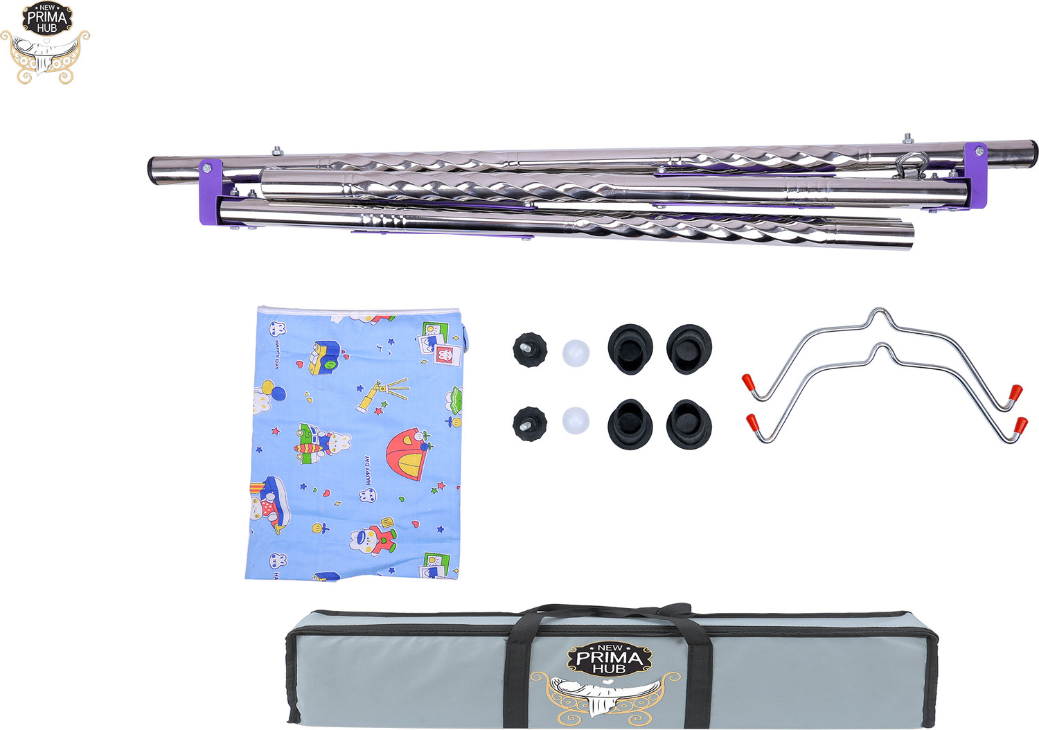 Image of NEW PRIMA HUB Foldable Baby Cradle Swing with Mosquito Net & Carry Bag | Lightweight Design