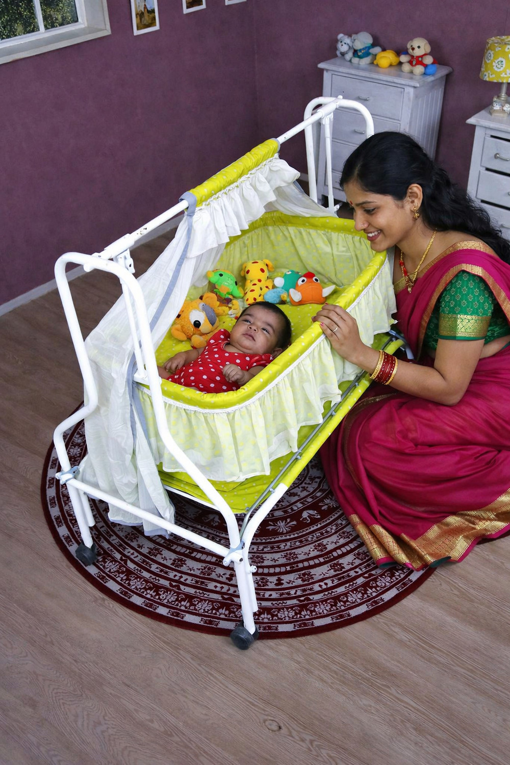 Image of KIDDERY HESTIA | Premium baby cradle Free Plush Mattress & Mosquito Net [0-10 M]