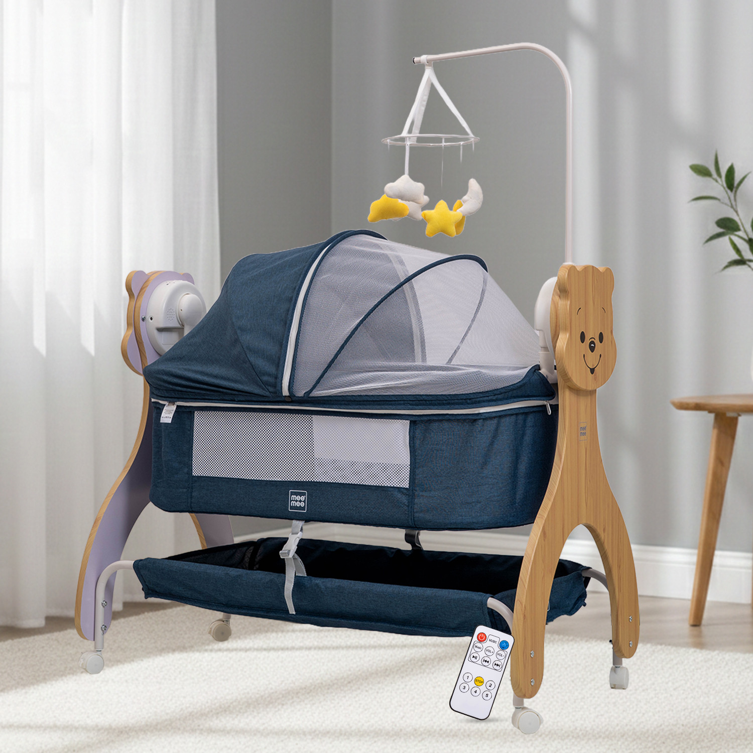 Image of MeeMee Swinging Joy Smart Baby Cradle, Cry Sensor Electric Baby with Mosquito Net