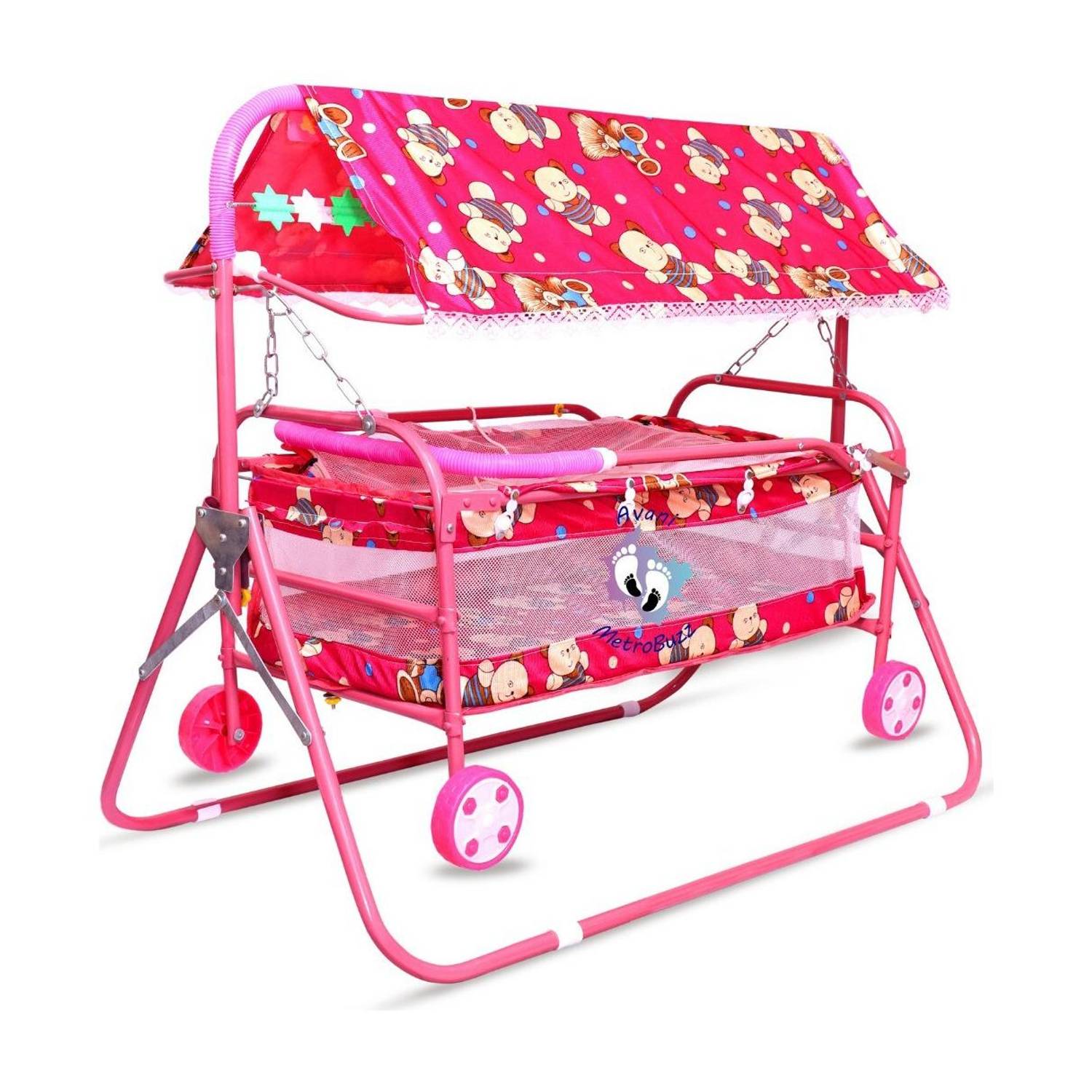 Avani MetroBuzz Foldable Cradle Bed with Swing Palna Jhula for New Born Baby Multiparous Crib