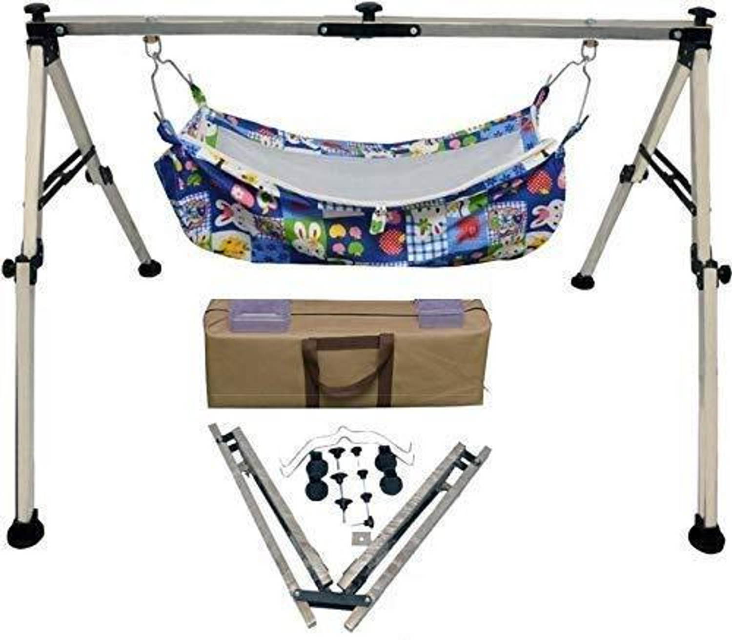 Image of A to Z Hub folding steel baby cradle /jhula /ghodiyu /parna with mosquitonet hammock