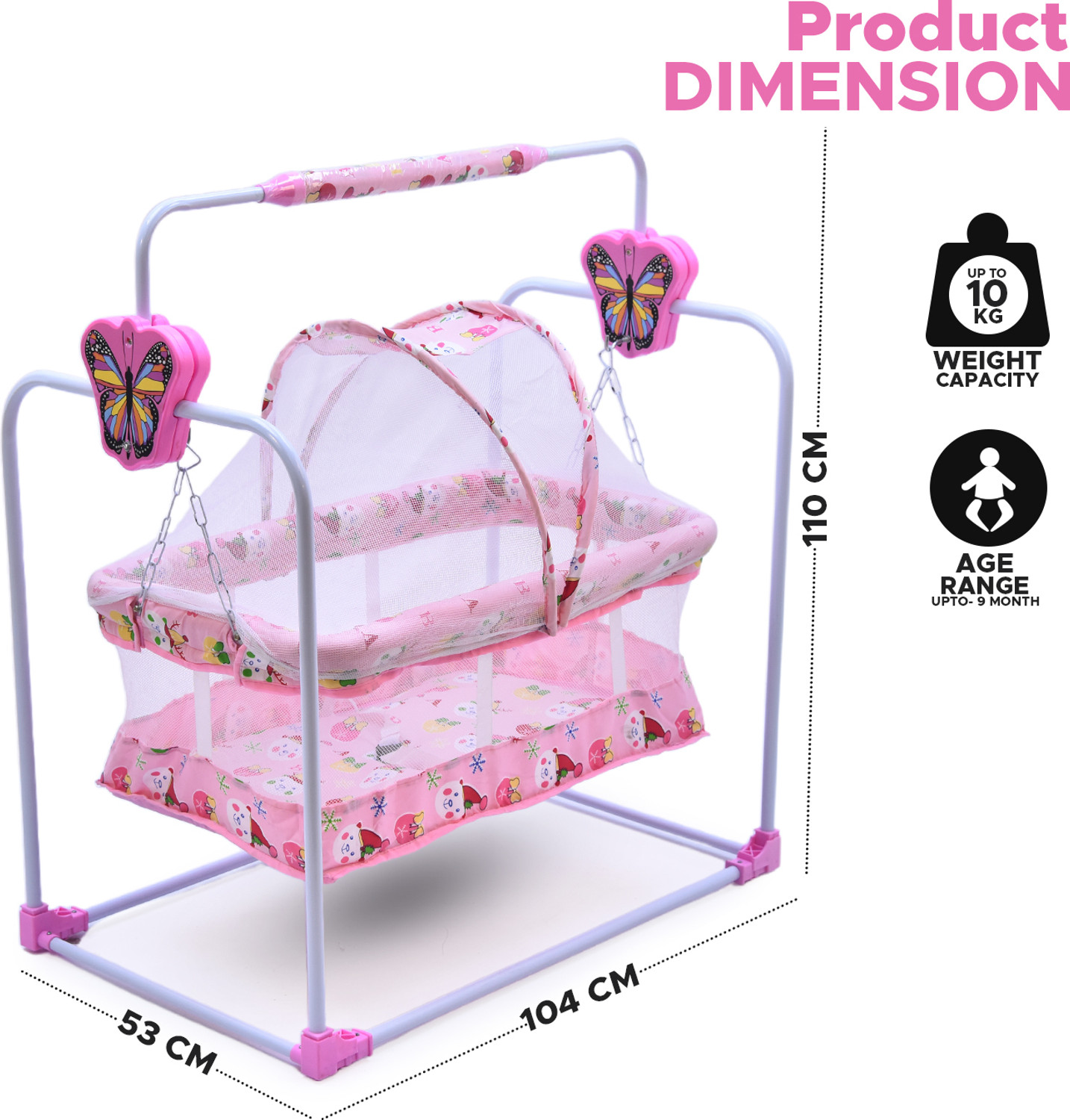 Image of bubblebaby Premium Quality Sturdy Cradle For 0-12Months Old With inbuilt Wheels,MosquitoNet