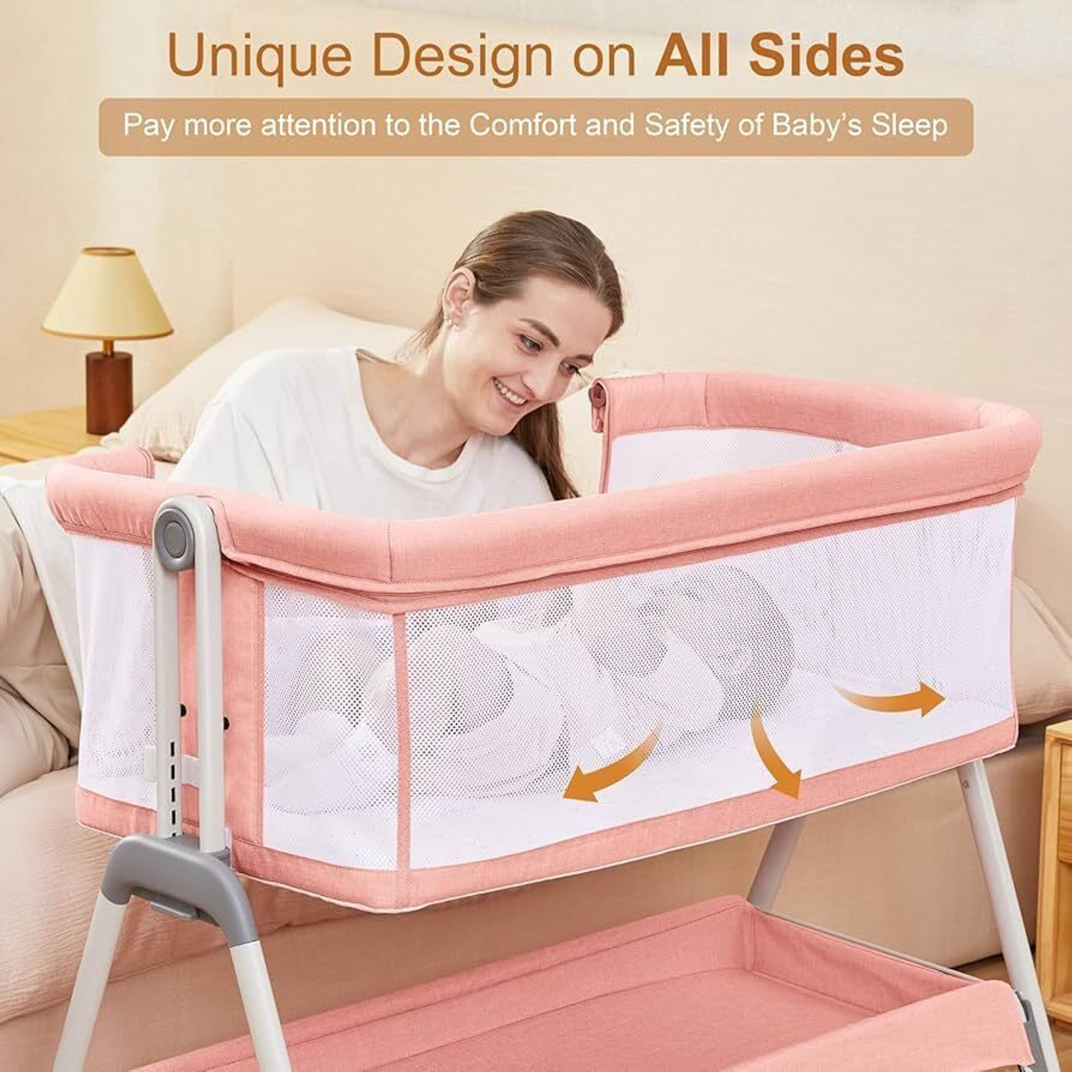 Image of cubbycoo Sweet Dreams Baby Crib - Soft Pink, Safe & Cozy for Your Little One