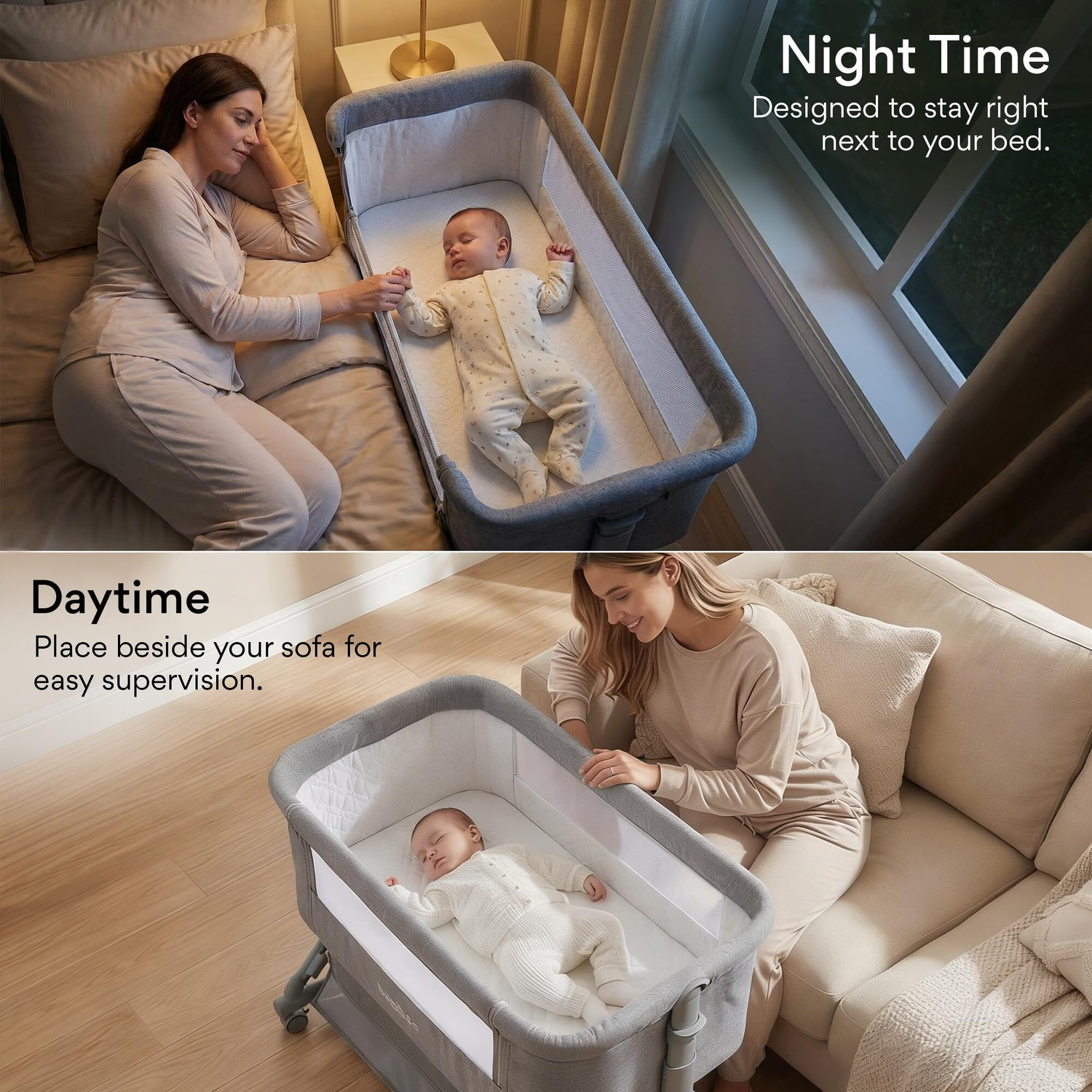 Image of baybee Baby bedside crib cradle for baby bassinet for kids with 4 Height Adjustable
