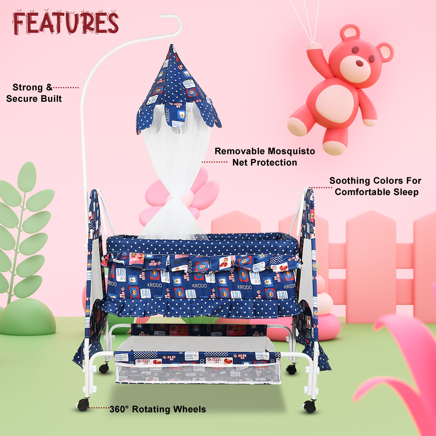Image of CREW4 Cradle for kids cradle for baby boy and girl Cradle With Swing & Mosquito Net Bassinet