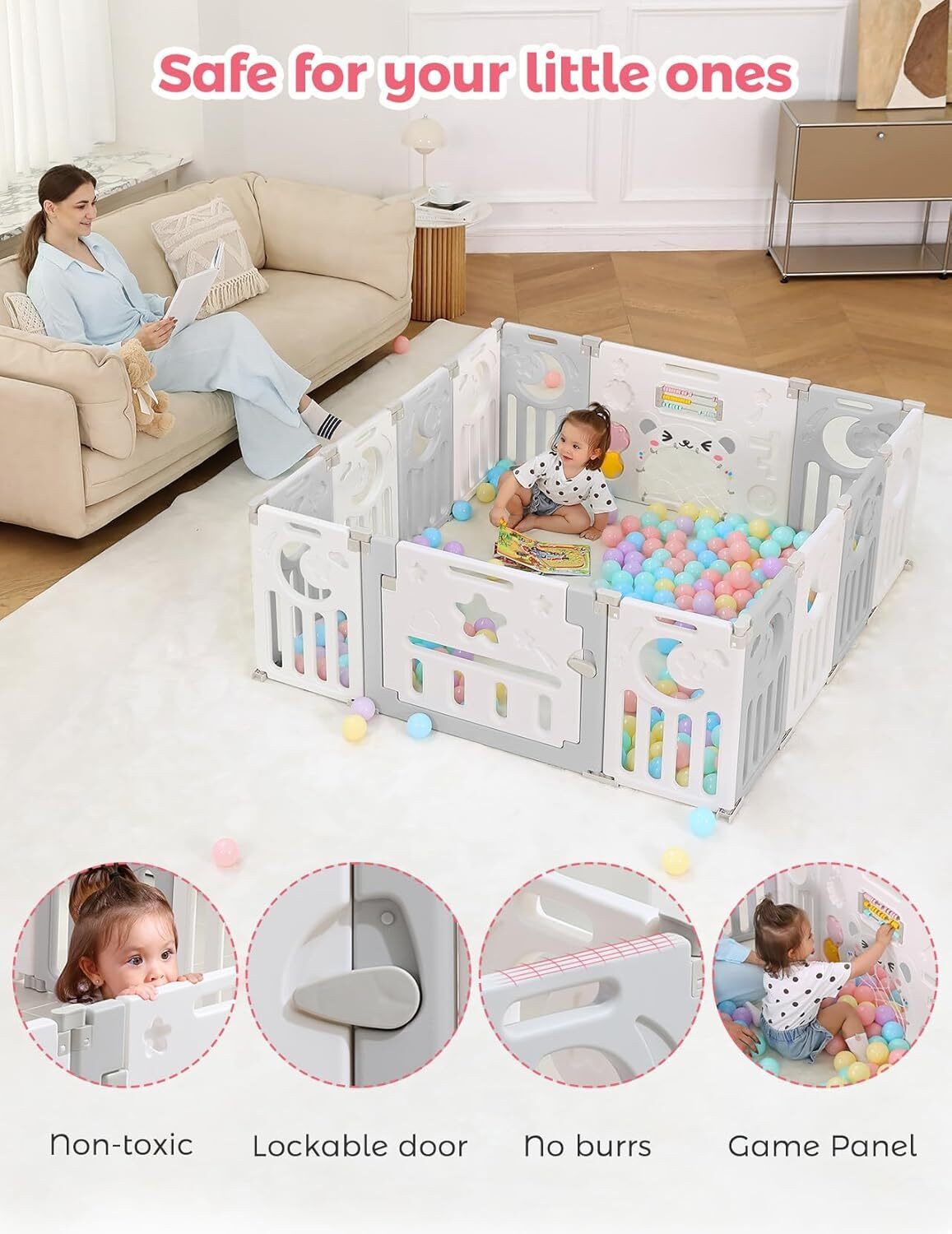 Image of metreno 18 panel Playpen for Kids Foldable Baby Play Yard with babies Safety Fence Lock