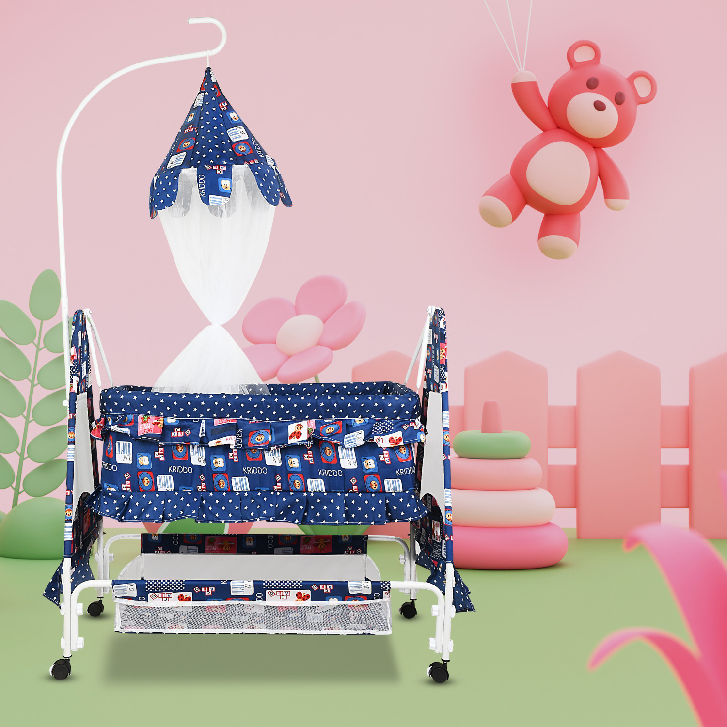 Image of CREW4 Cradle for kids cradle for baby boy and girl Cradle With Swing & Mosquito Net Bassinet