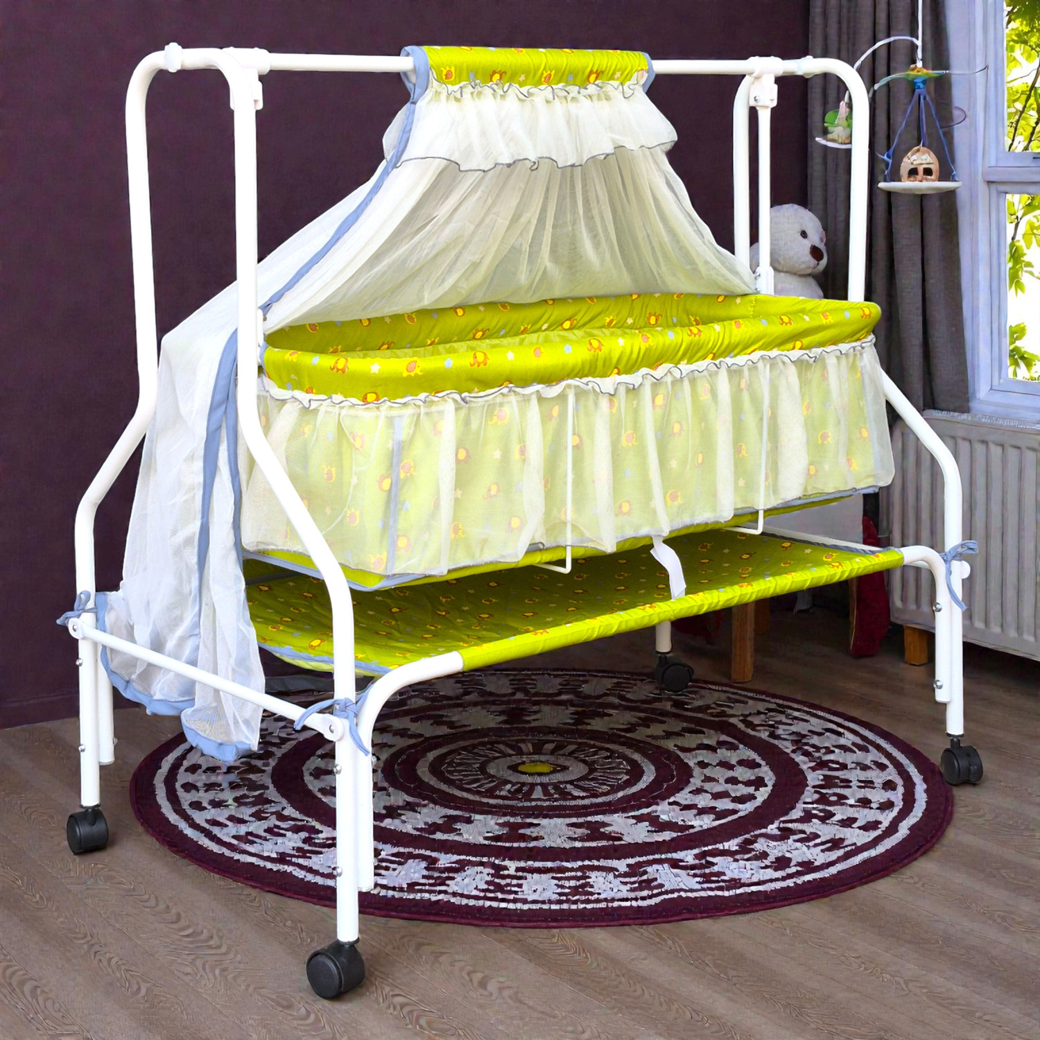 Image of KIDDERY HESTIA | Premium baby cradle Free Plush Mattress & Mosquito Net [0-10 M]