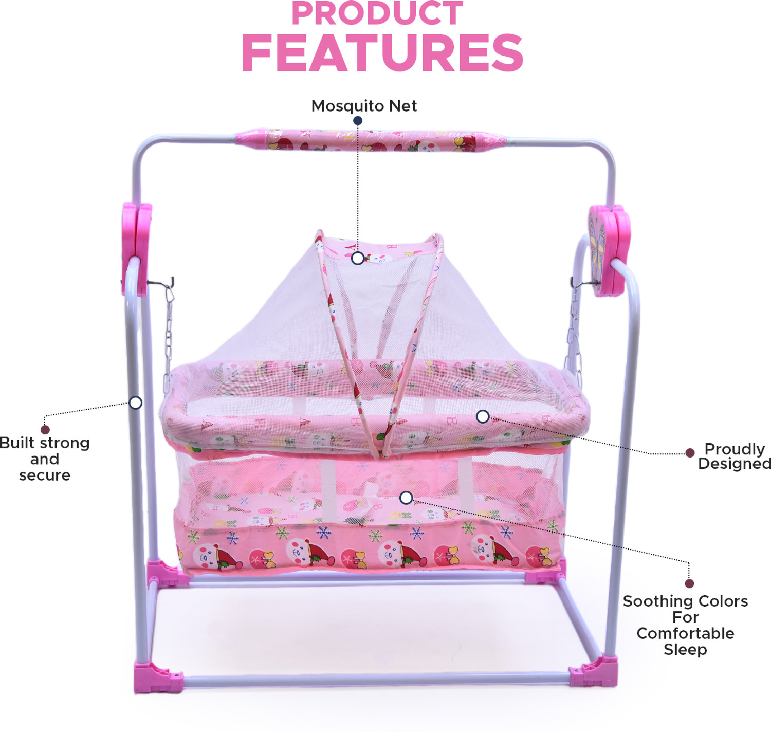 Image of bubblebaby Premium Quality Sturdy Cradle For 0-12Months Old With inbuilt Wheels,MosquitoNet