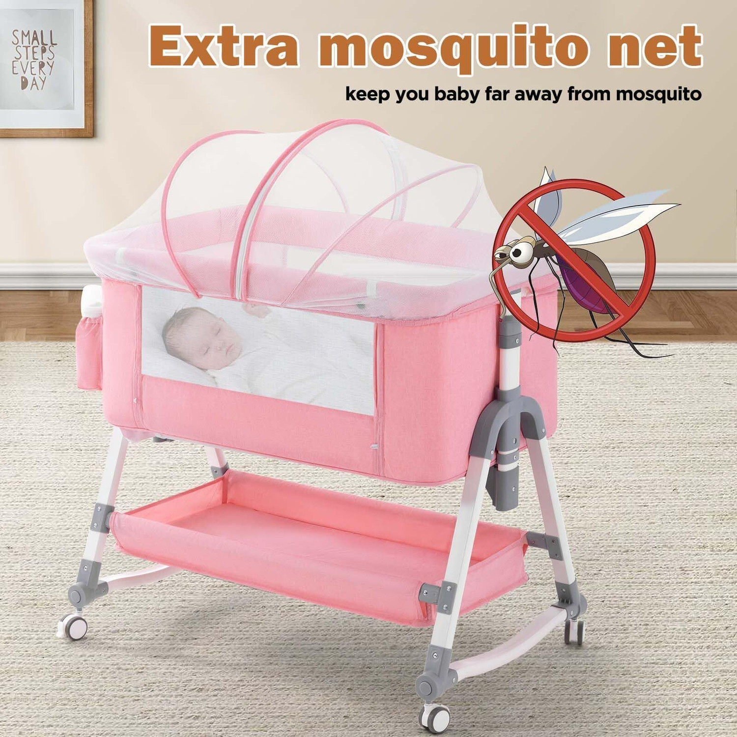 Image of cubbycoo Sweet Dreams Baby Crib - Soft Pink, Safe & Cozy for Your Little One