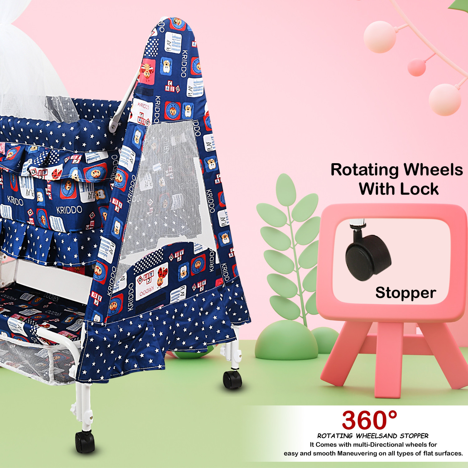 Image of CREW4 Cradle for kids cradle for baby boy and girl Cradle With Swing & Mosquito Net Bassinet