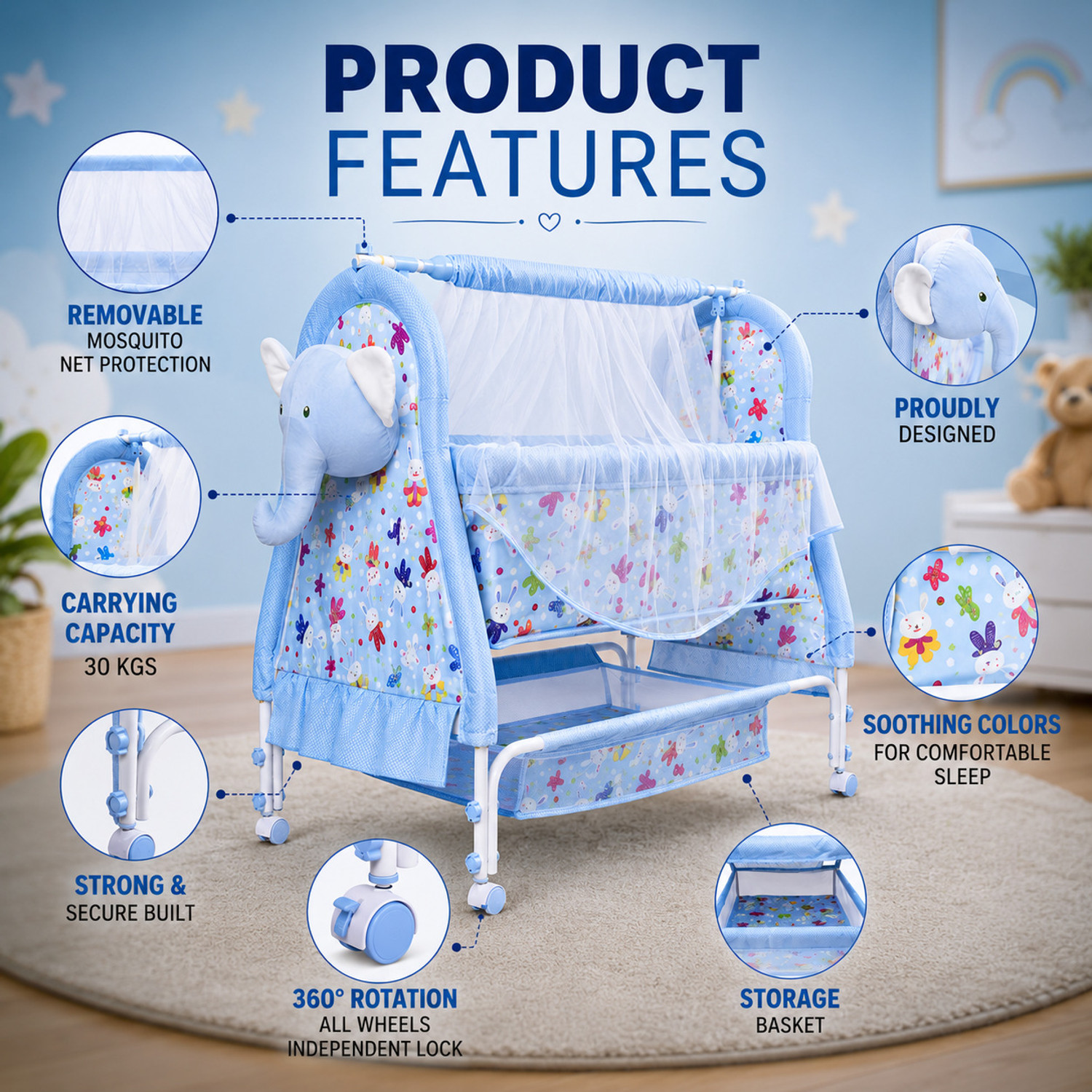 Image of Pandaoriginals JUMBO Premium Quality Baby Soft Swing Bedding |Best Baby Cradle Jhula Paalna Cot