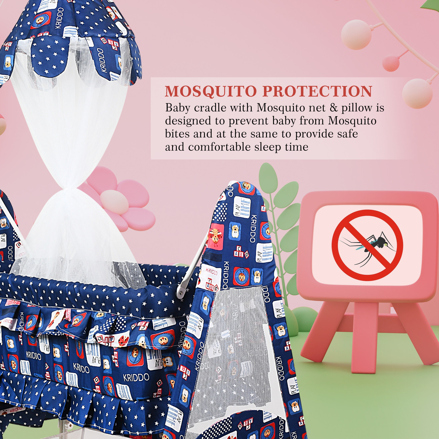 Image of CREW4 Cradle for kids cradle for baby boy and girl Cradle With Swing & Mosquito Net Bassinet