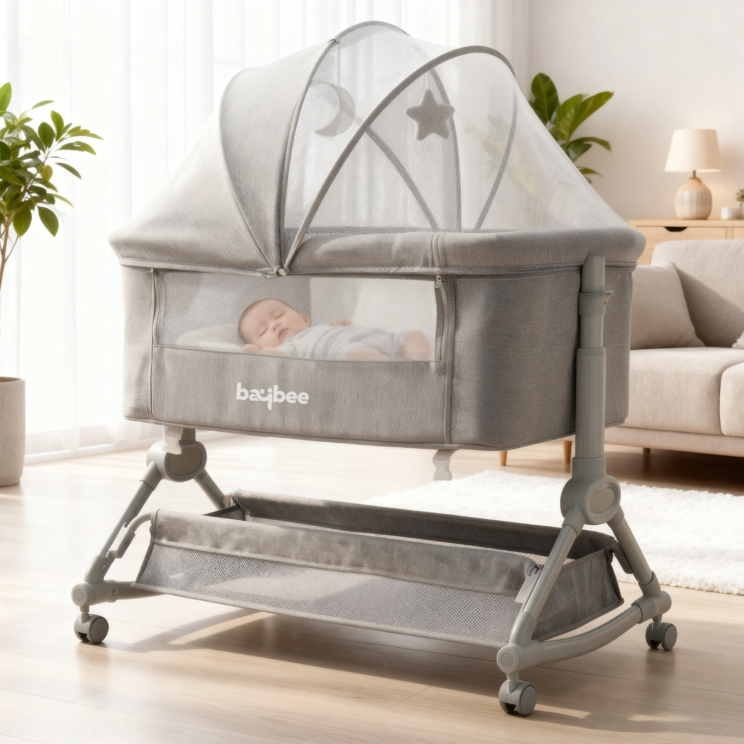 Image of baybee Baby bedside crib cradle for baby bassinet for kids with 4 Height Adjustable