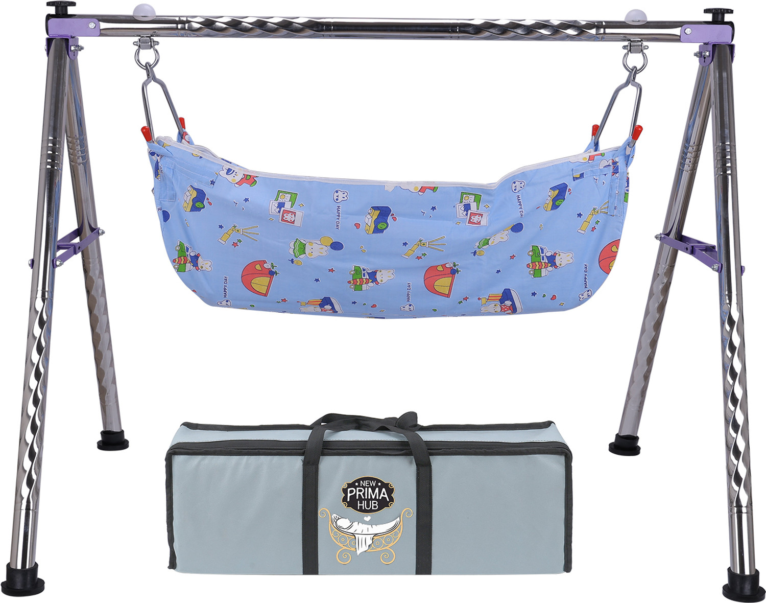 Image of NEW PRIMA HUB Foldable Baby Cradle Swing with Mosquito Net & Carry Bag | Lightweight Design