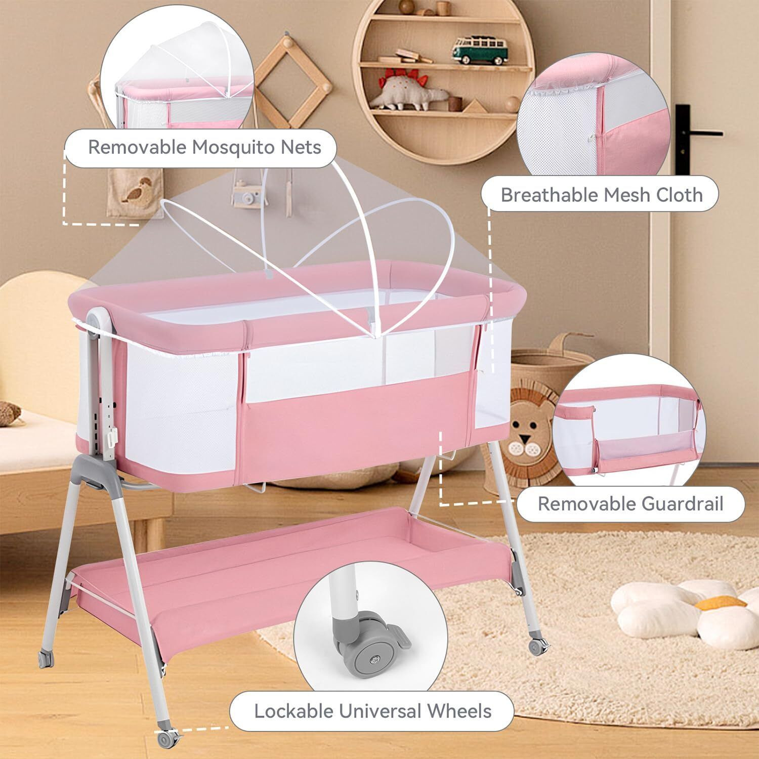Image of cubbycoo Sweet Dreams Baby Crib - Soft Pink, Safe & Cozy for Your Little One
