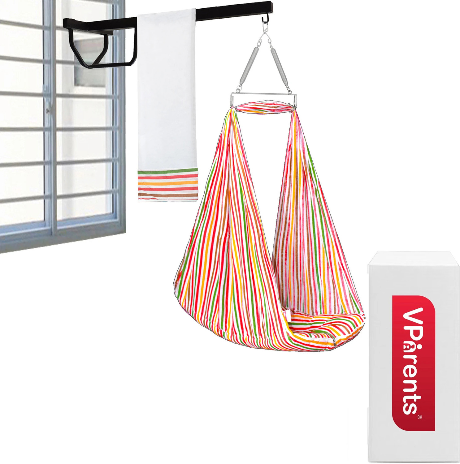 Image of VParents Neonate Baby Swing Cradle with Mosquito Net Spring and metal window cradle hanging rod