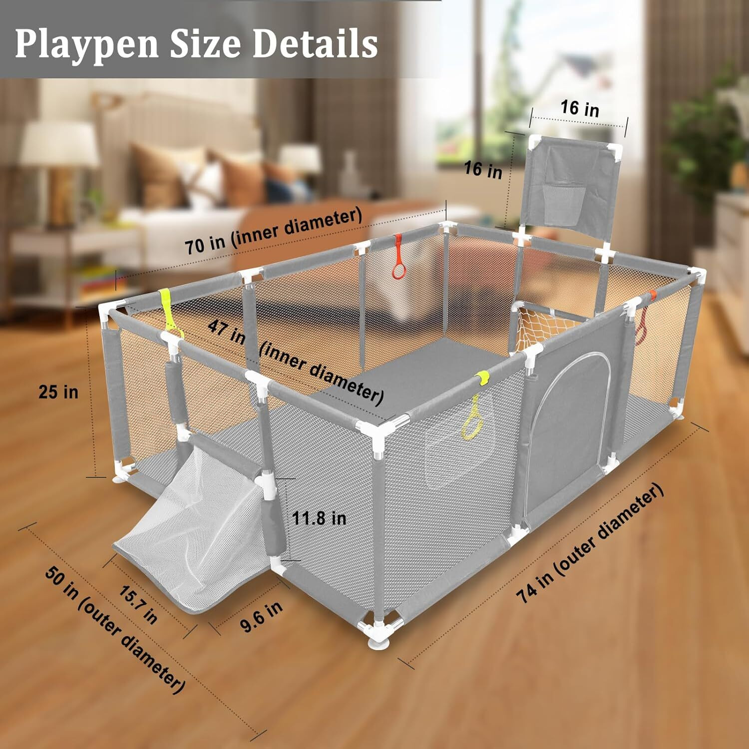 Image of Samusagya Baby Playpen with Basketball Hoop Large Baby Playard Safety Fence Kids Indoor Bassinet