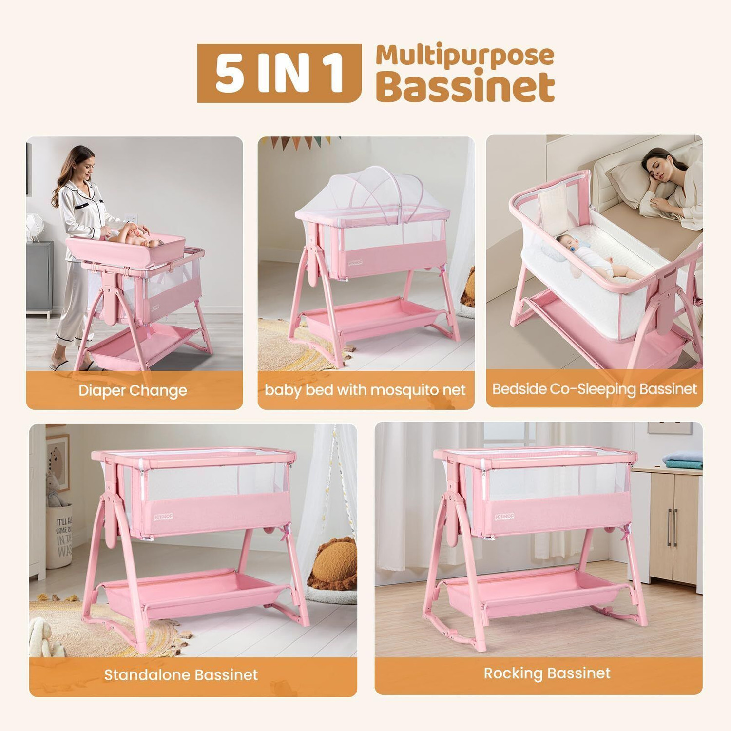 Image of cubbycoo Sweet Dreams Baby Crib - Soft Pink, Safe & Cozy for Your Little One