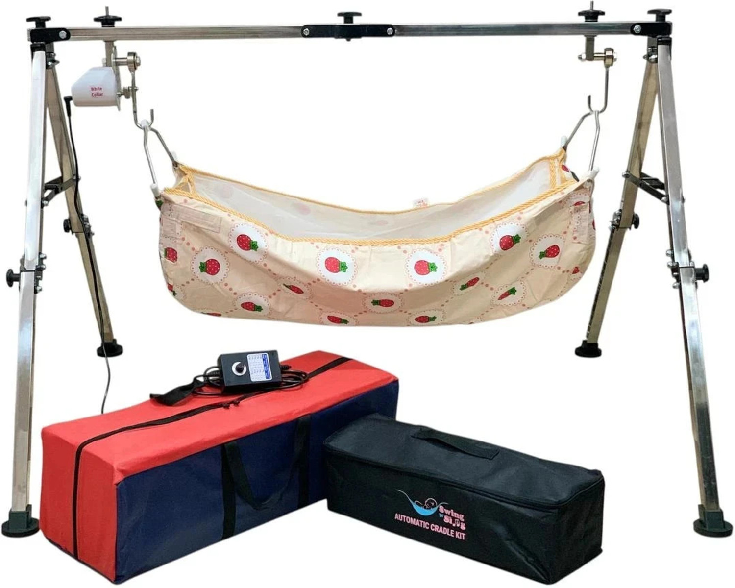 Image of White Collar Baby Cradle /ghodiyu /jhula /Swing STAINLESS STEEL JULA FOR NEW BORN BABY