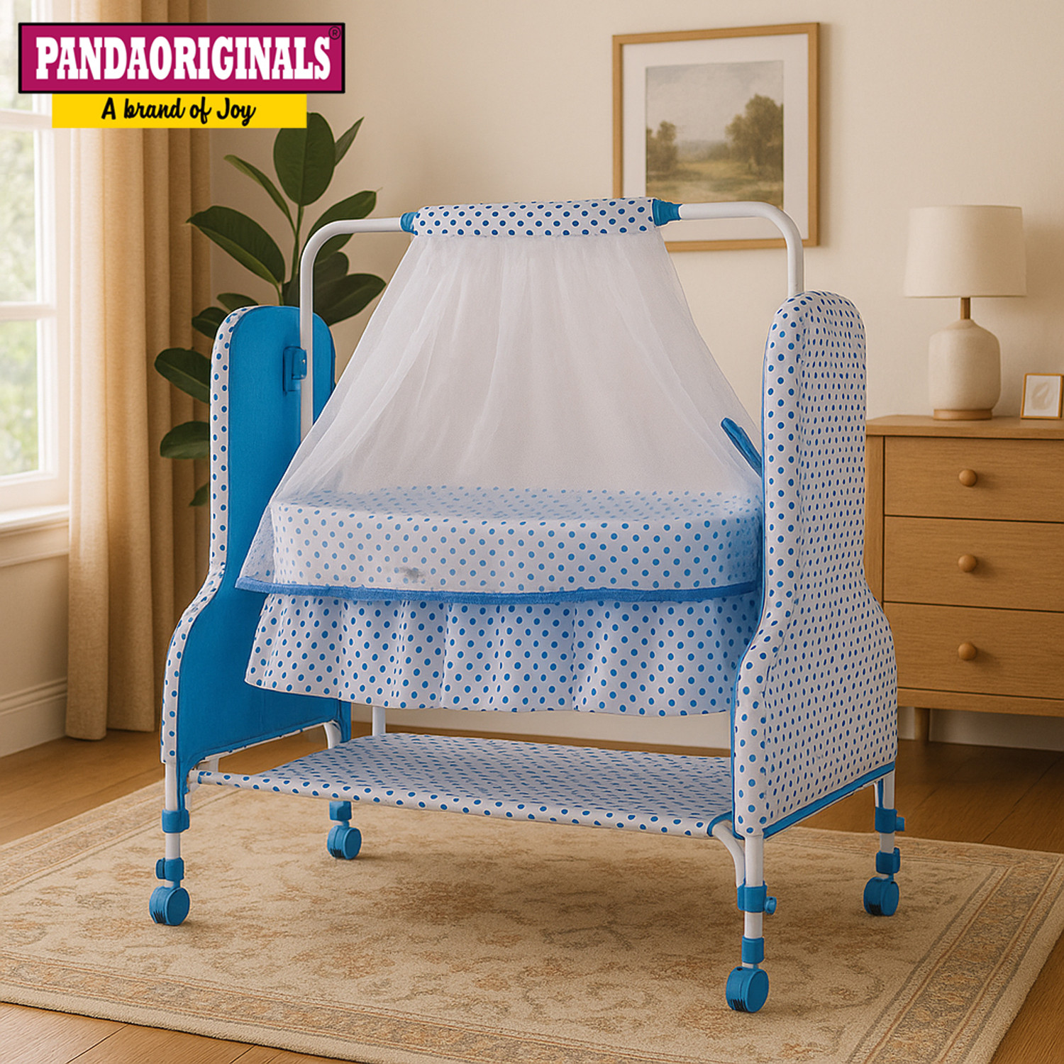 Image of Pandaoriginals BEST BLUE BABY CRADLE PREMIUM|BEST IN SEGMENT FOR BABY With Mosquito Net