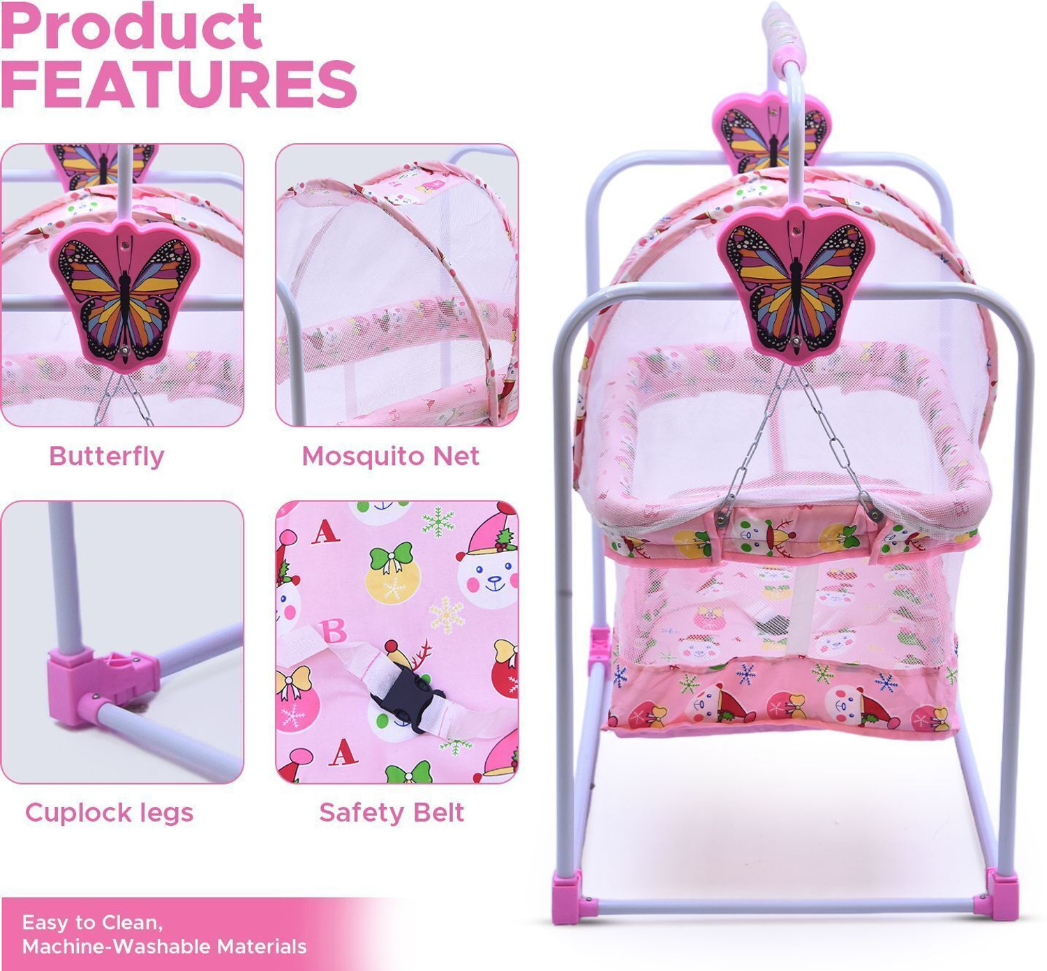 Image of bubblebaby Premium Quality Sturdy Cradle For 0-12Months Old With inbuilt Wheels,MosquitoNet