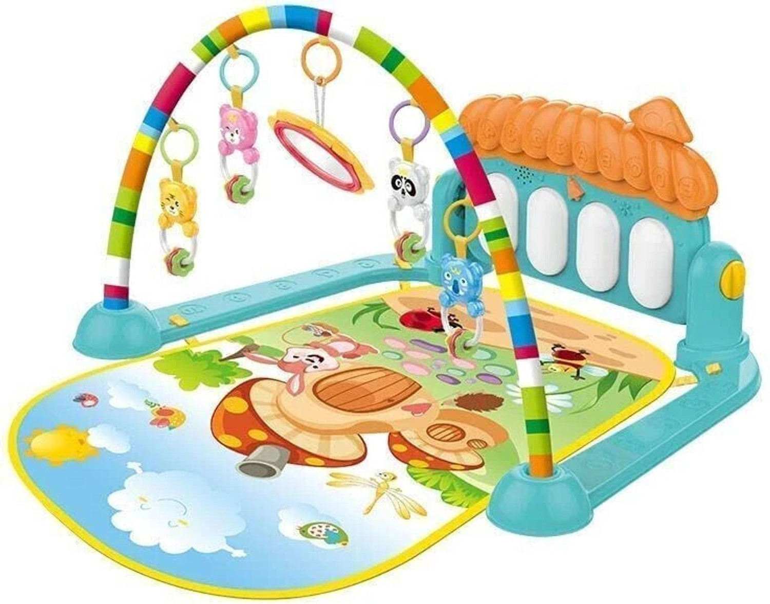 Image of himanshu tex 5 in 1 Baby Gym Mat Piano Gym Mat Rack Infant Music Fitness Rack Rattle Toy