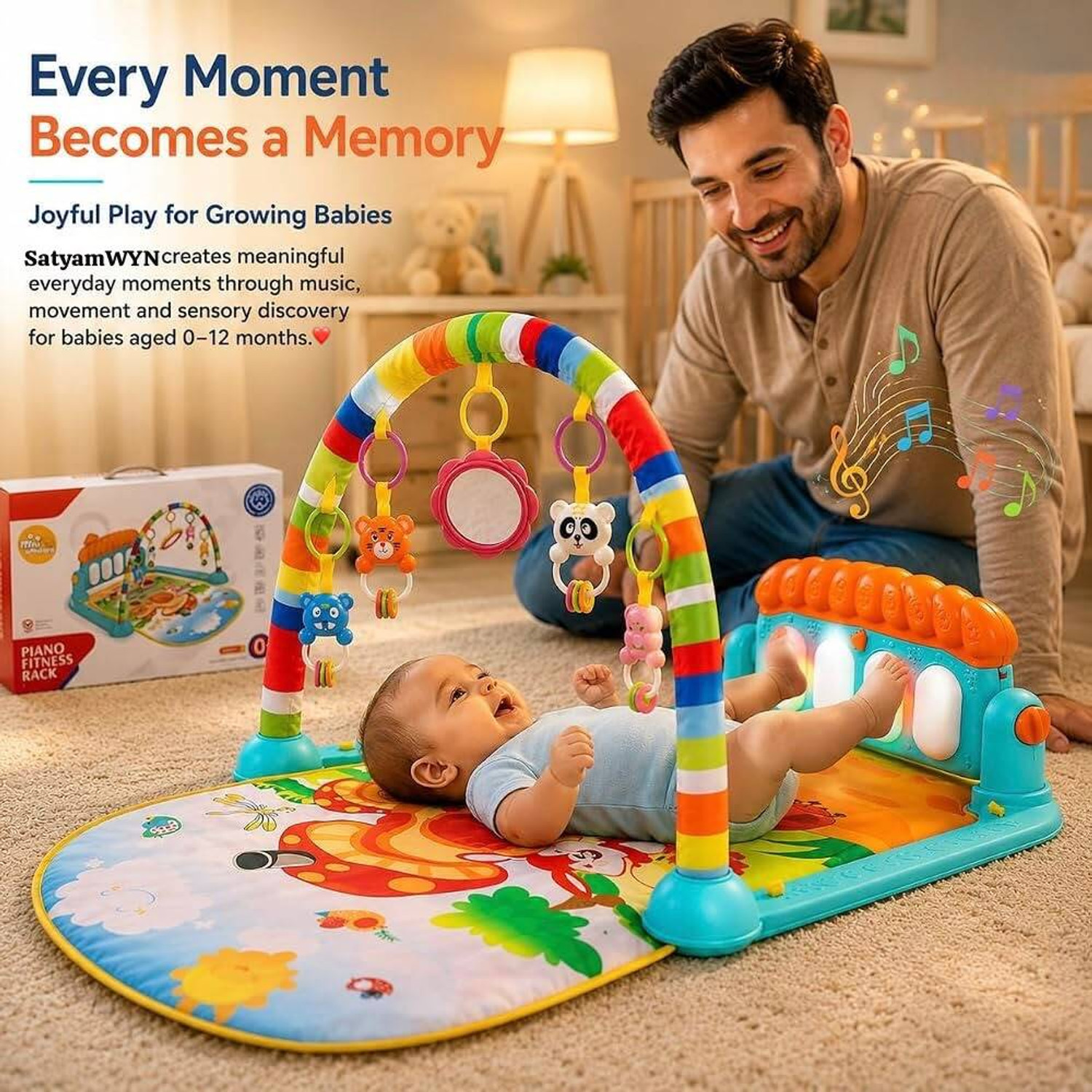 Image of Satyamwyn BABY GYM PIANO MAT - KICK AND PLAY PIANO-651 (Multicolor)