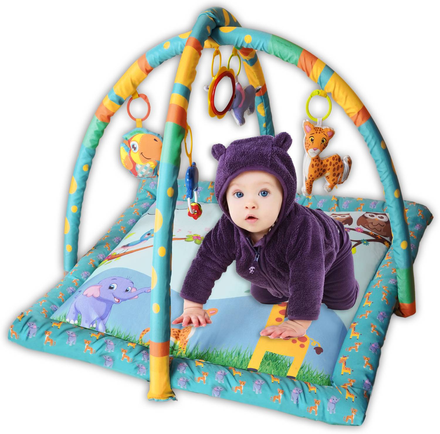 ASHOOJATEX Baby Playgym for Babies Activity Play Gym Mat with 5 Hanging Toys 0 to 24 Months