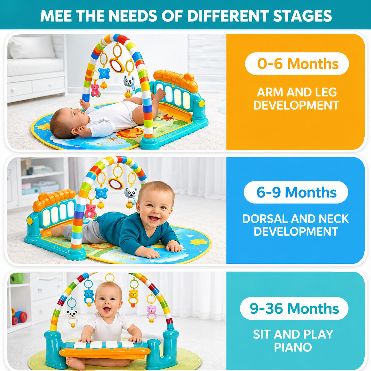 Image of Learn With Fun Kick & Play Musical Keyboard Mat Piano Baby Play Mat Gym & Fitness Rack
