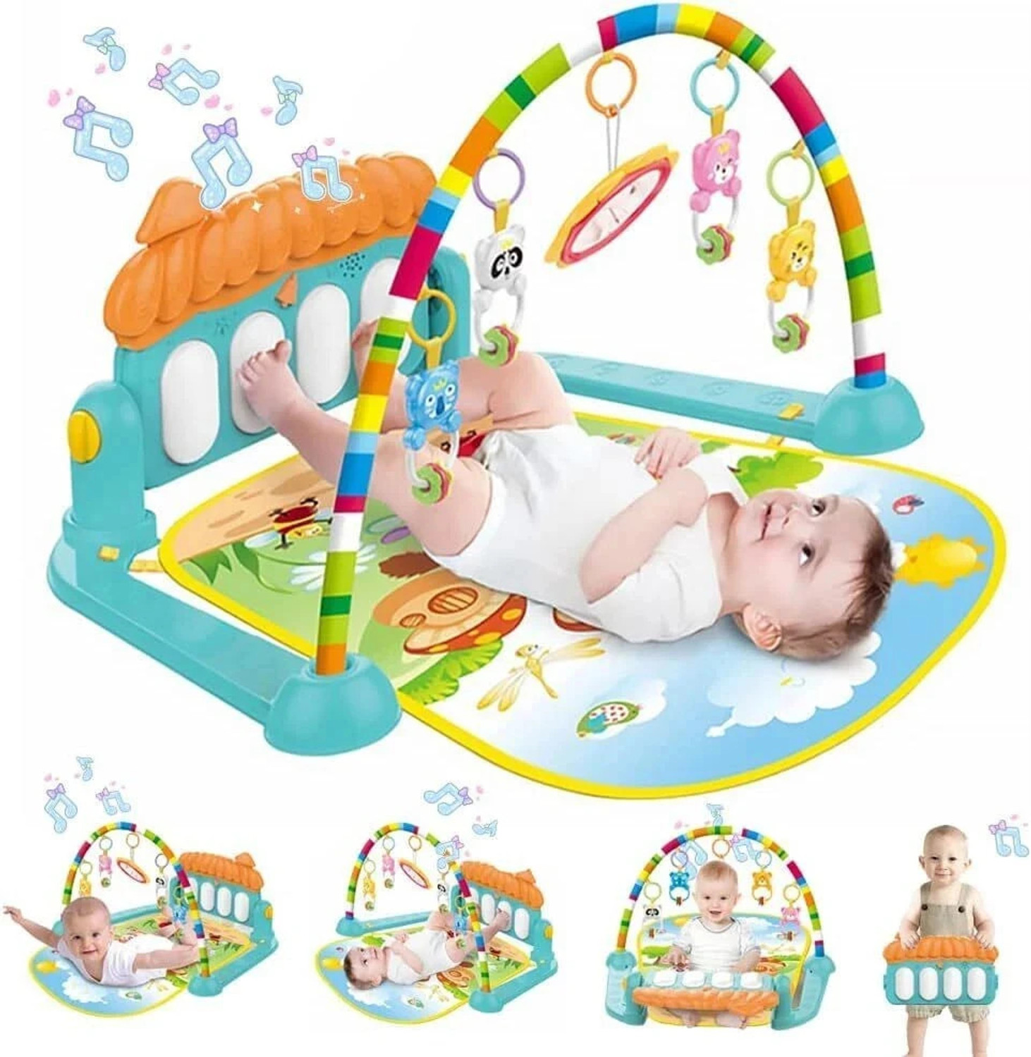 Image of himanshu tex 5 in 1 Baby Gym Mat Piano Gym Mat Rack Infant Music Fitness Rack Rattle Toy