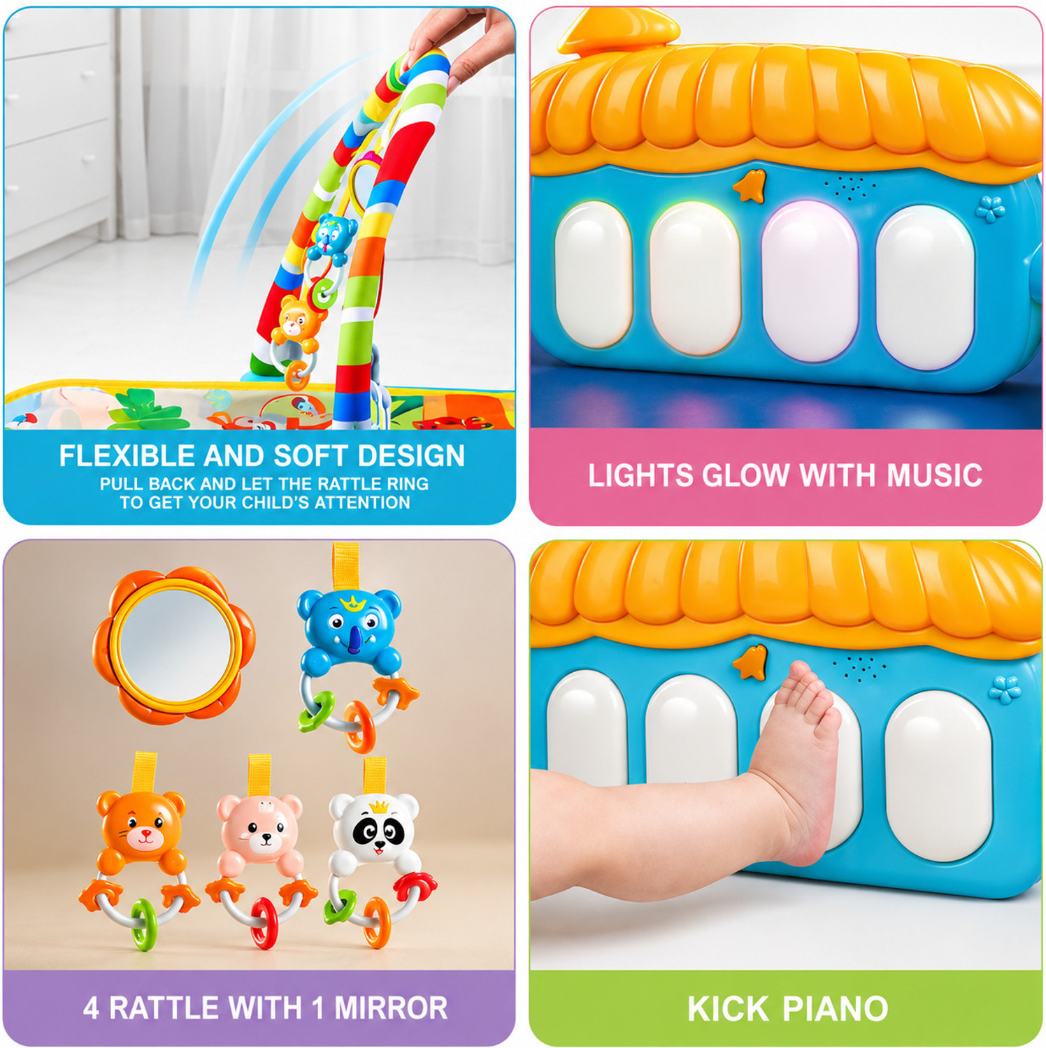 Image of Learn With Fun Kick & Play Musical Keyboard Mat Piano Baby Play Mat Gym & Fitness Rack